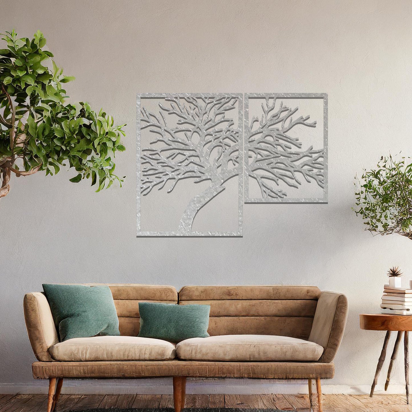 Metal Tree Branches Wall Art Hanging Modern 2 Panelled Home Decoration