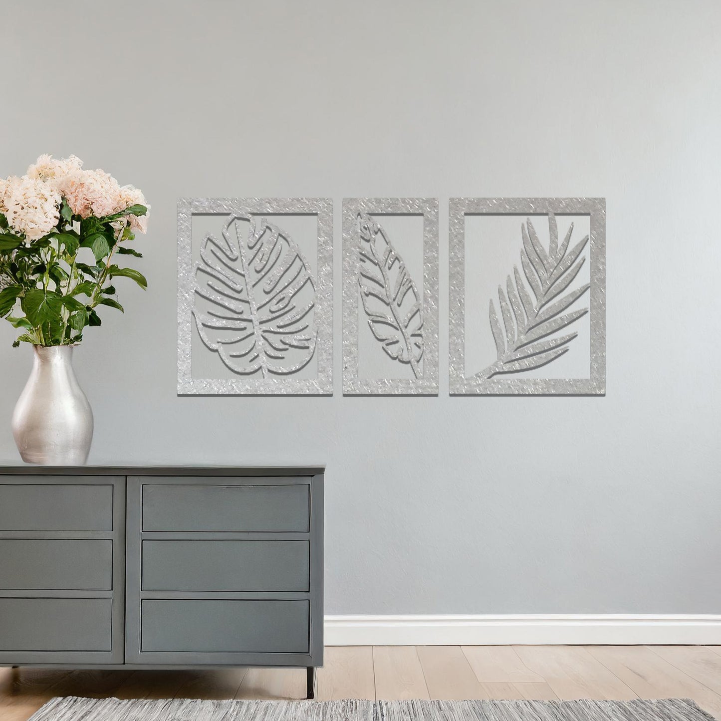 Metal Leaves Wall Art Decoration 3 Panelled Modern Leaves Decor Wall Art