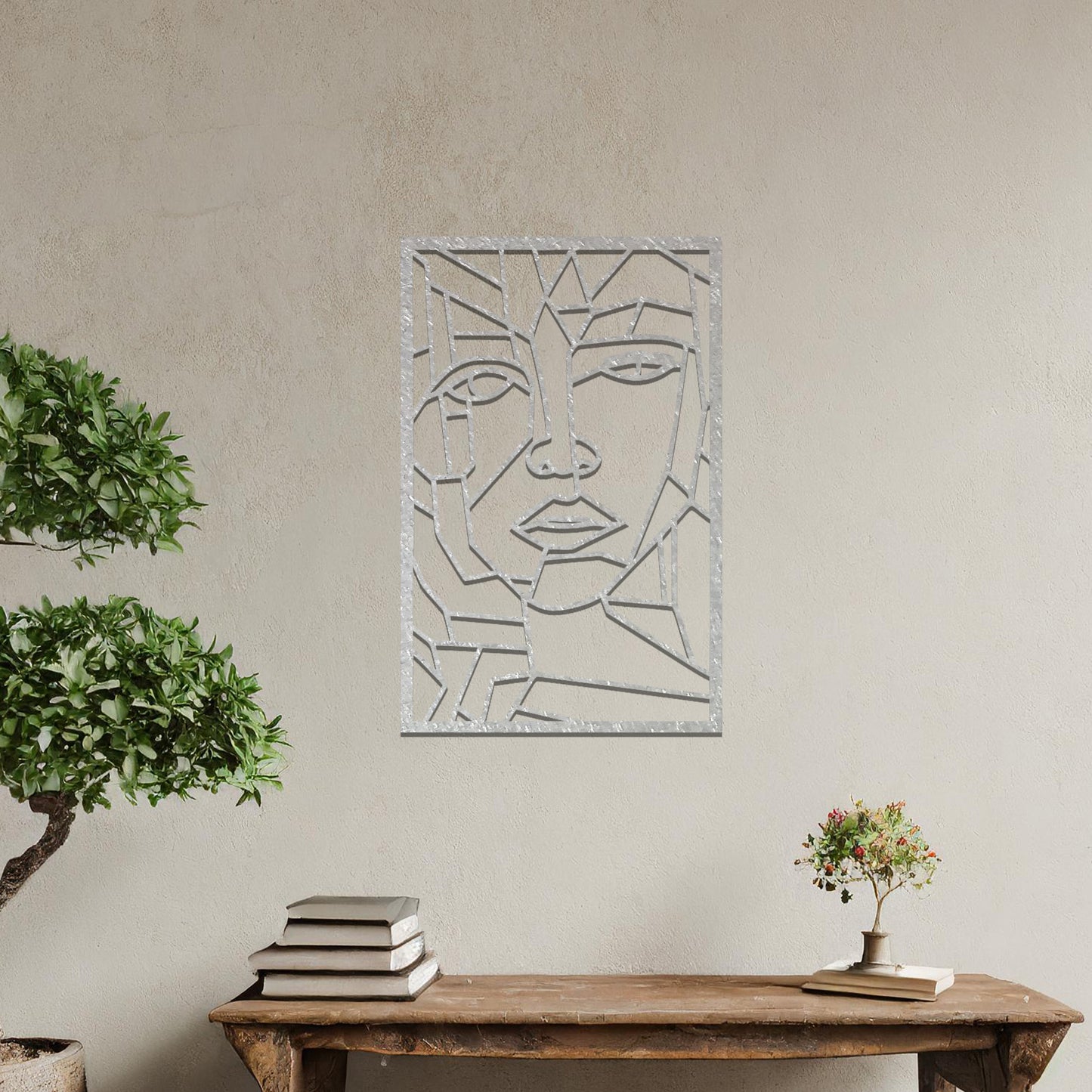 Geometric Face Metal Hanging Wall Art: Abstract Portrait for Modern Decor