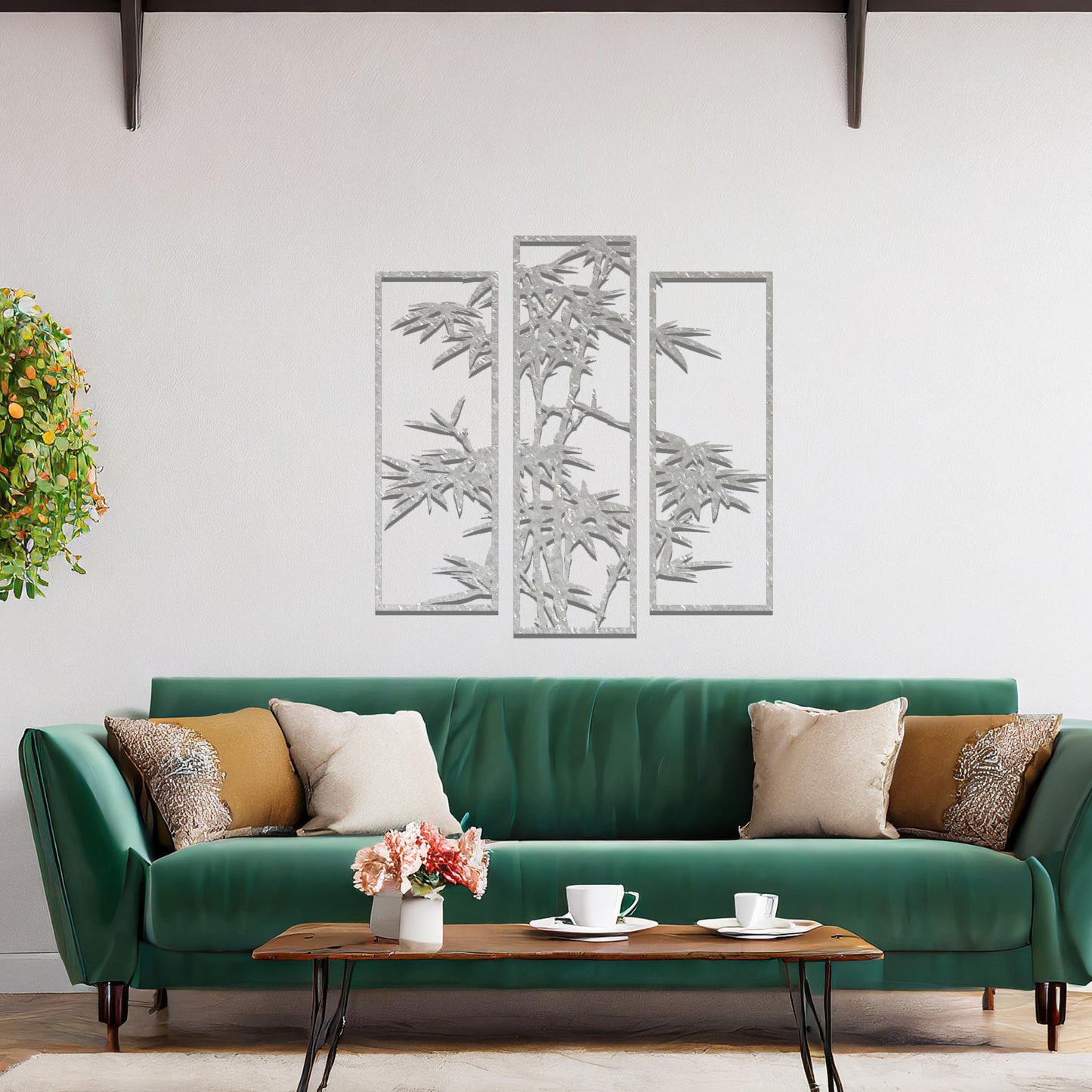 Metal Bamboo Tree Branches Set of 3 Wall Art Decor Modern Home Room Art