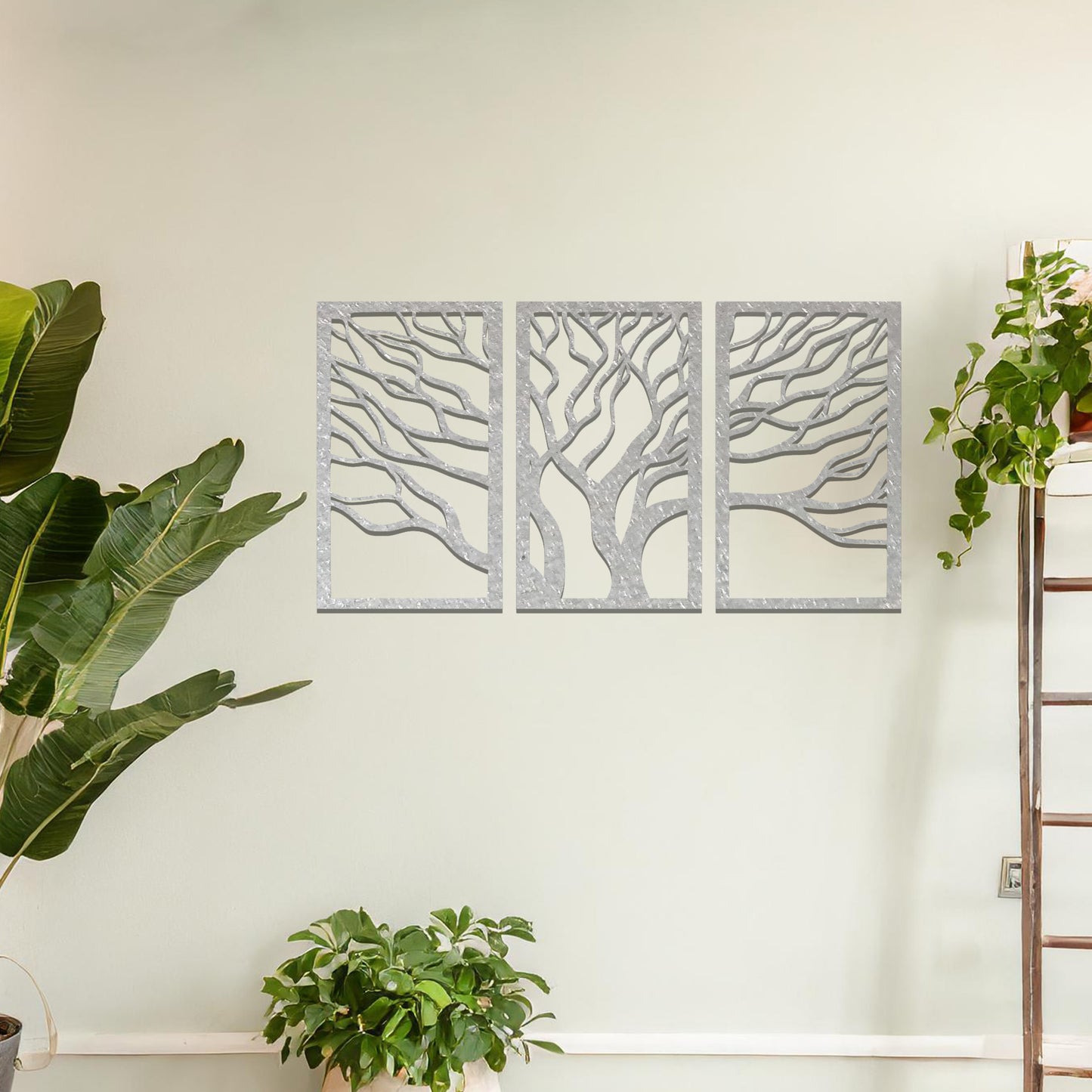 Tree Silhouette Triptych Metal Hanging Wall Art: Contemporary Tree of Life Decor Set