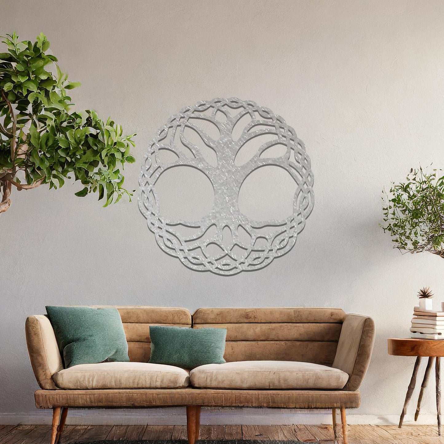 Round Celtic Tree Metal Wall Hanging Art: Modern Nature Inspired Decor