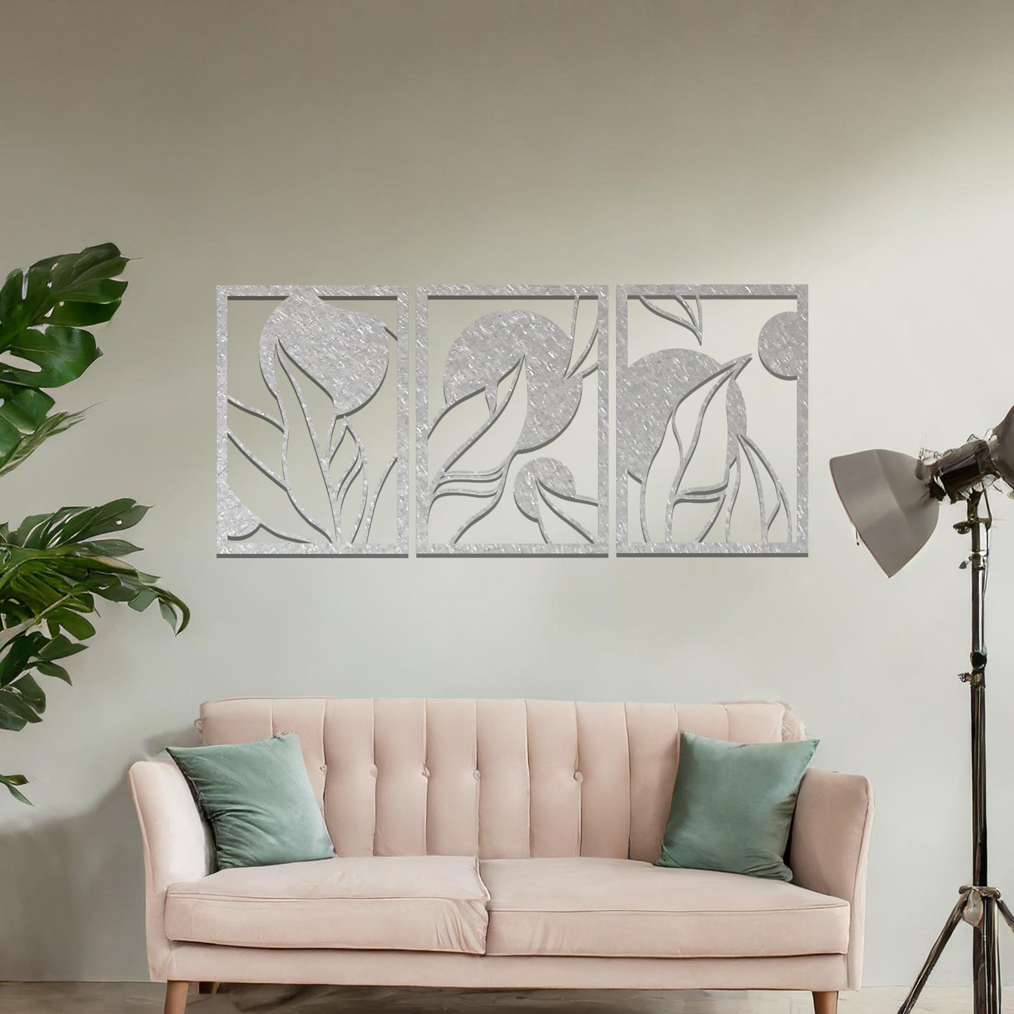 Modern Trio of Leaves Metal Panels: Elegant Contemporary Wall Art