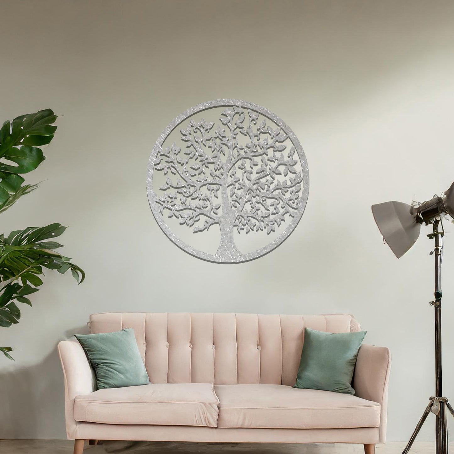 Round Metal Tree of Life Hanging Wall Art, Spring Bloom Tree Wall Decor