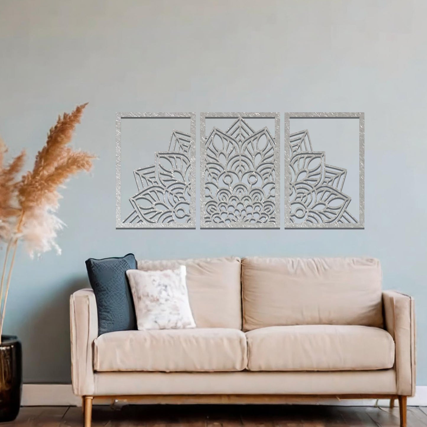 Harmony Triptych: 3 Panel Mandala Metal Hanging Wall Art for Balance Unity