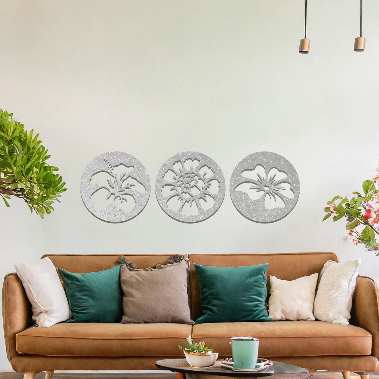 Round Flower Panels Metal Wall Art: Set of 3 for Modern Decor, Unique Gift Idea