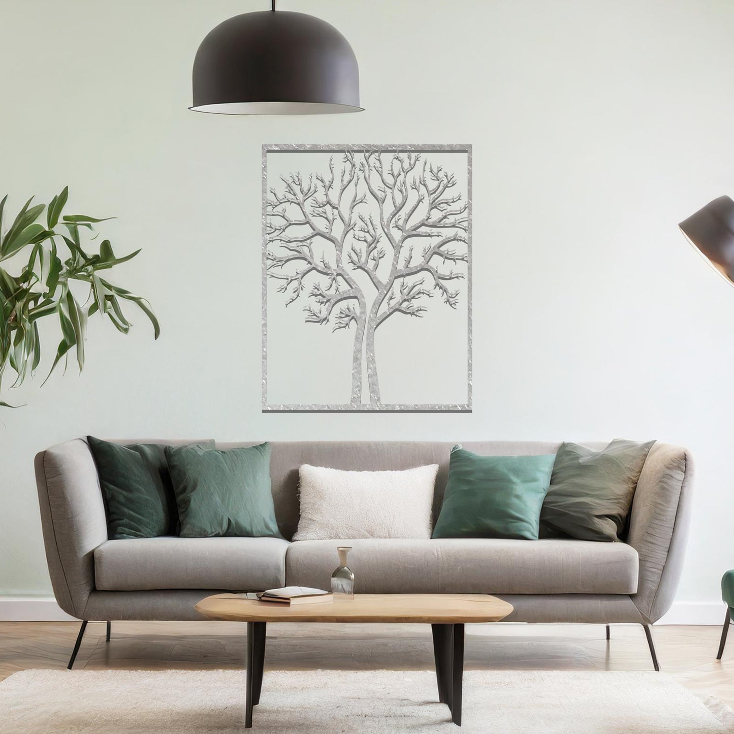 Metal Tree of Life in Frame Hanging Modern Steel Wall Art Sculpture Decor