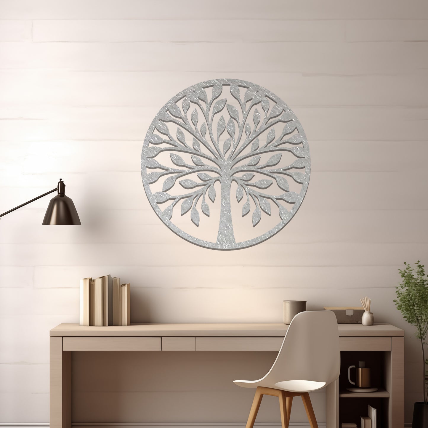 Round Metal Tree of Life Art: Modern Circular Nature Decor for Home or Office