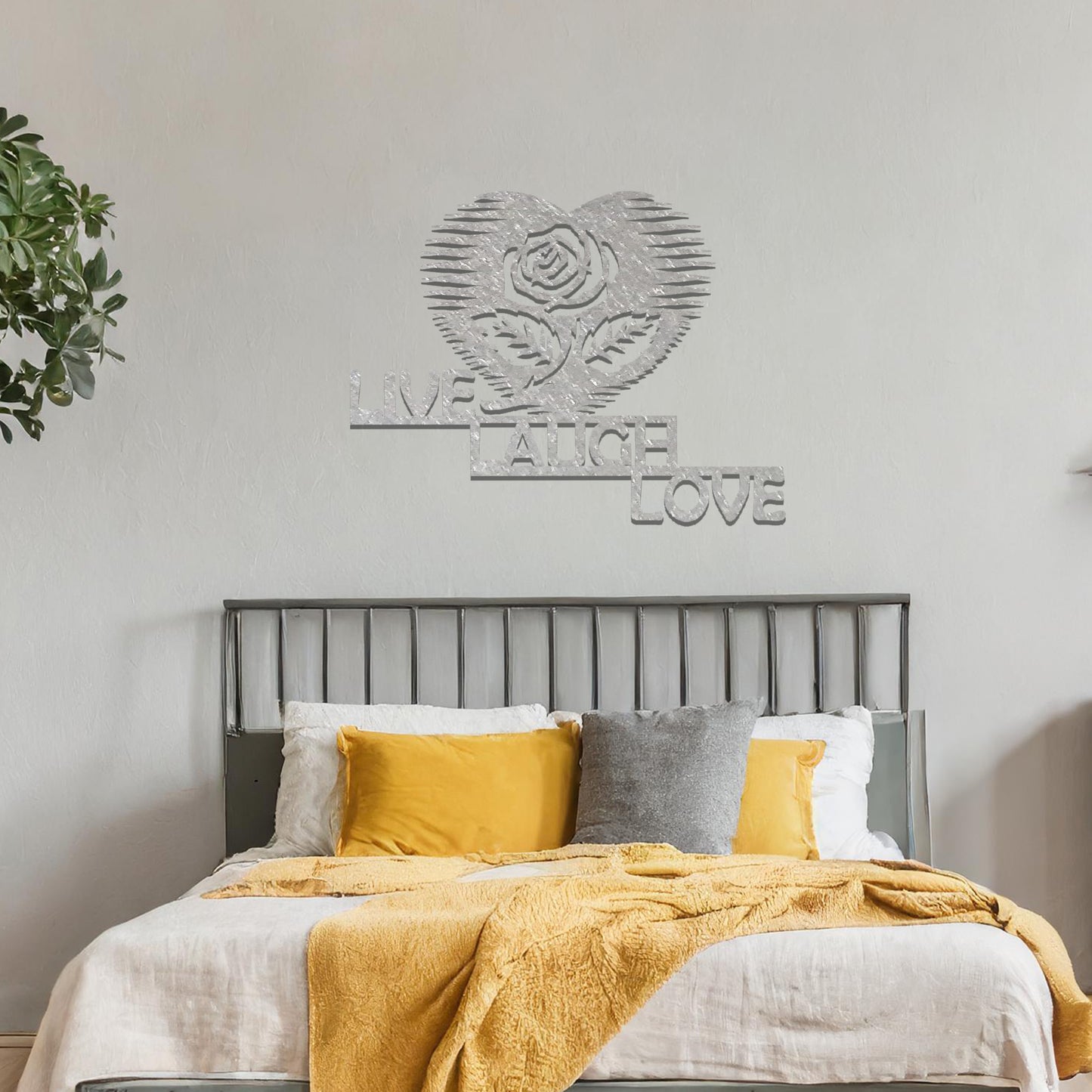 Heart Shaped Rose Metal Art: Live Laugh Love Romantic Wall Art Decor