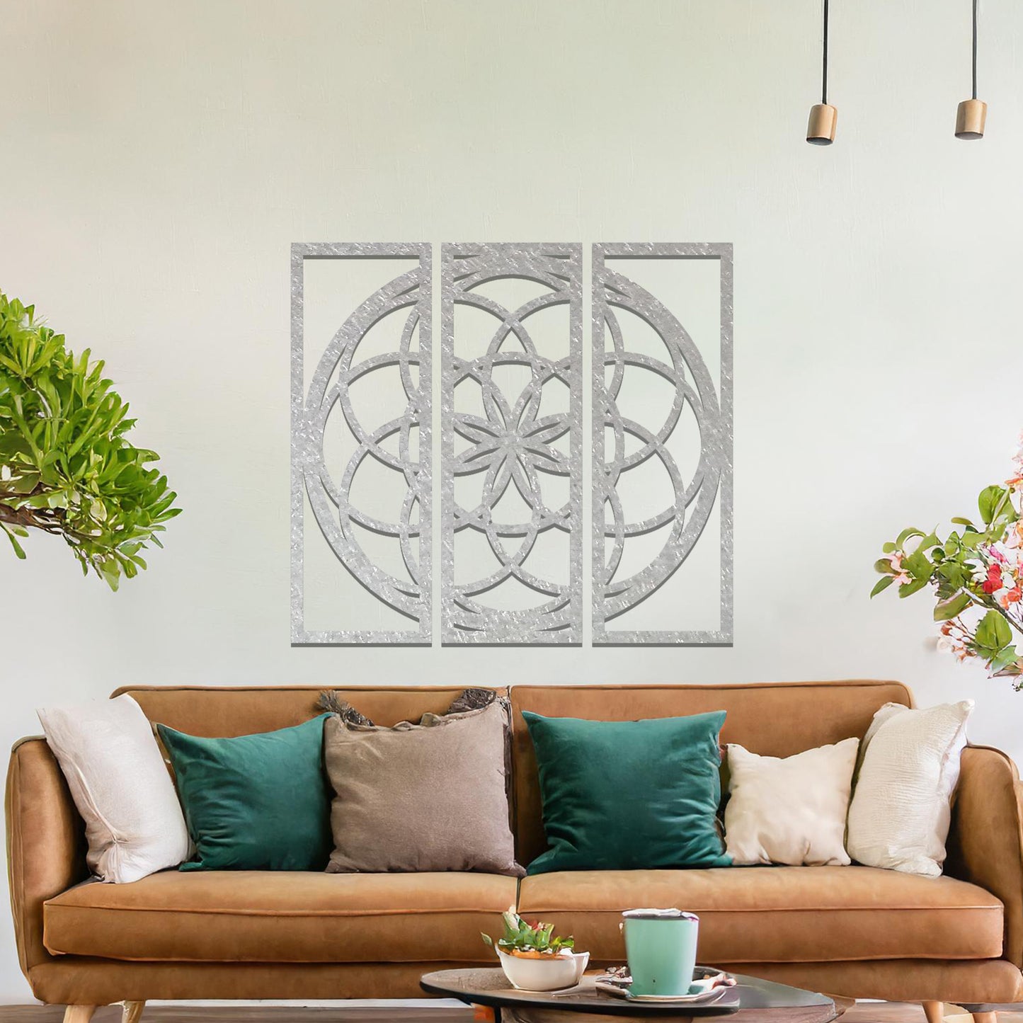 Round Mandala Triptych Metal Wall Hanging Art: Modern Gift Decor Centrepiece