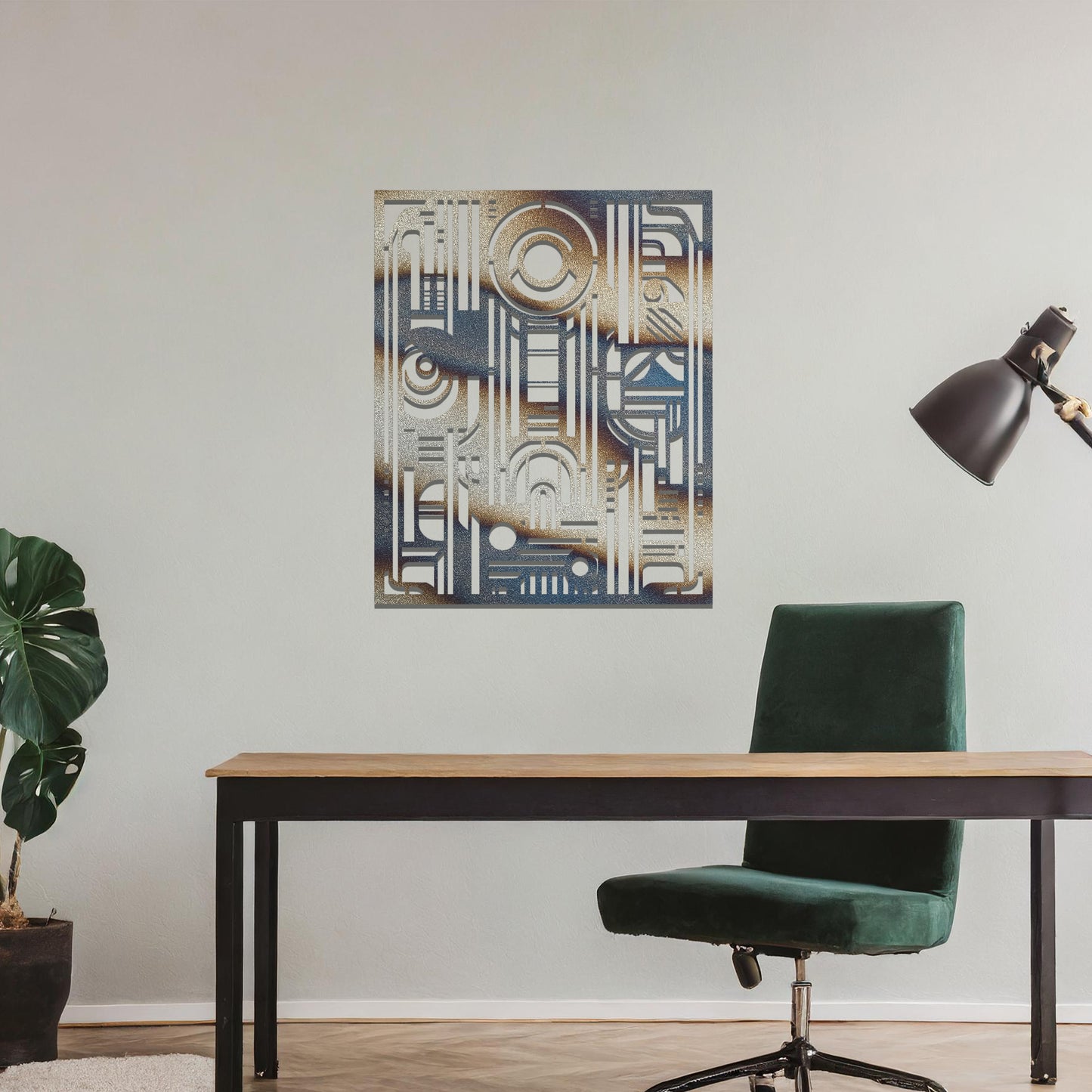 Frank Lloyd Wright Inspired Geometric Metal Panel Wall Hanging Art for Modern Spaces