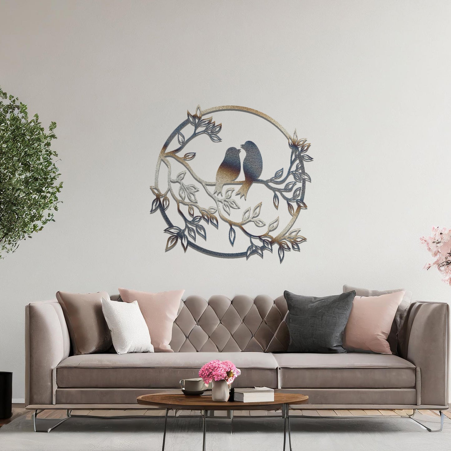 Metal Birds Circular Wall Art Hanging Contemporary Home Decoration Bedroom