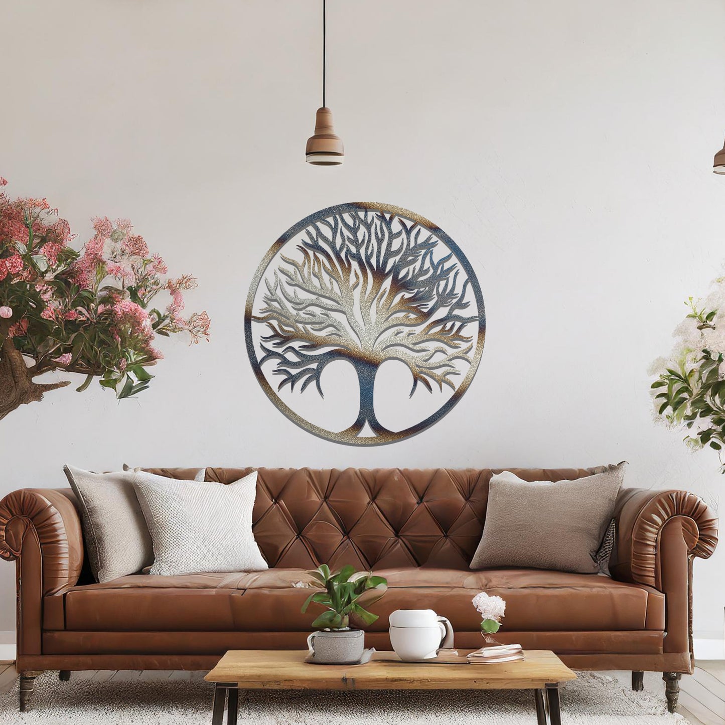 Radiant Tree of Life Metal Wall Art: Elegant Metal Sculpture Circular Nature Design