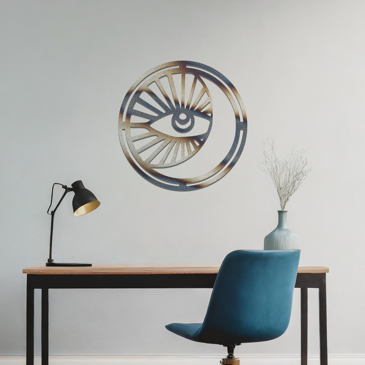 Geometric Moon and Sun Wall Art: Modern Celestial Decor in Circular Frame