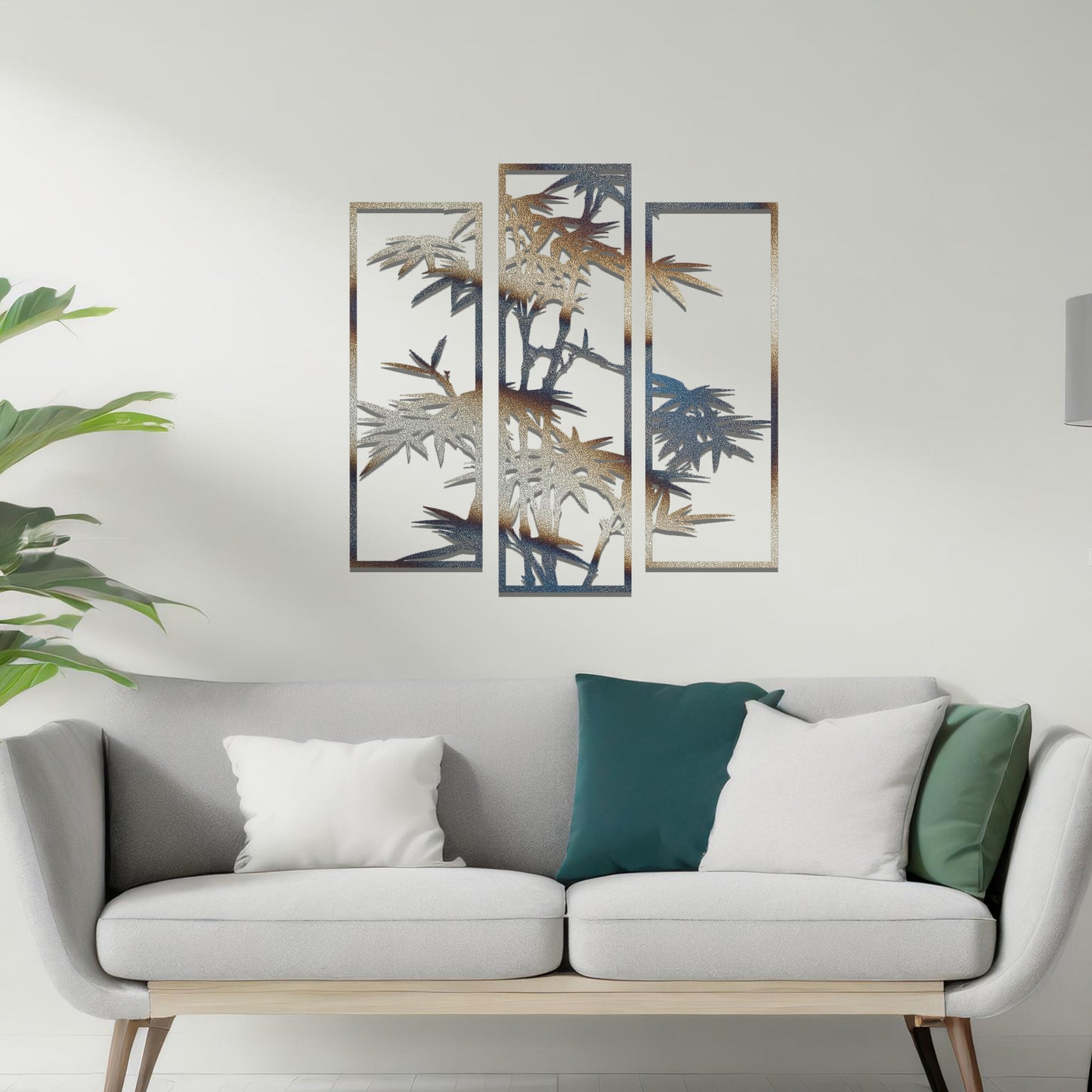 Metal Bamboo Tree Branches Set of 3 Wall Art Decor Modern Home Room Art