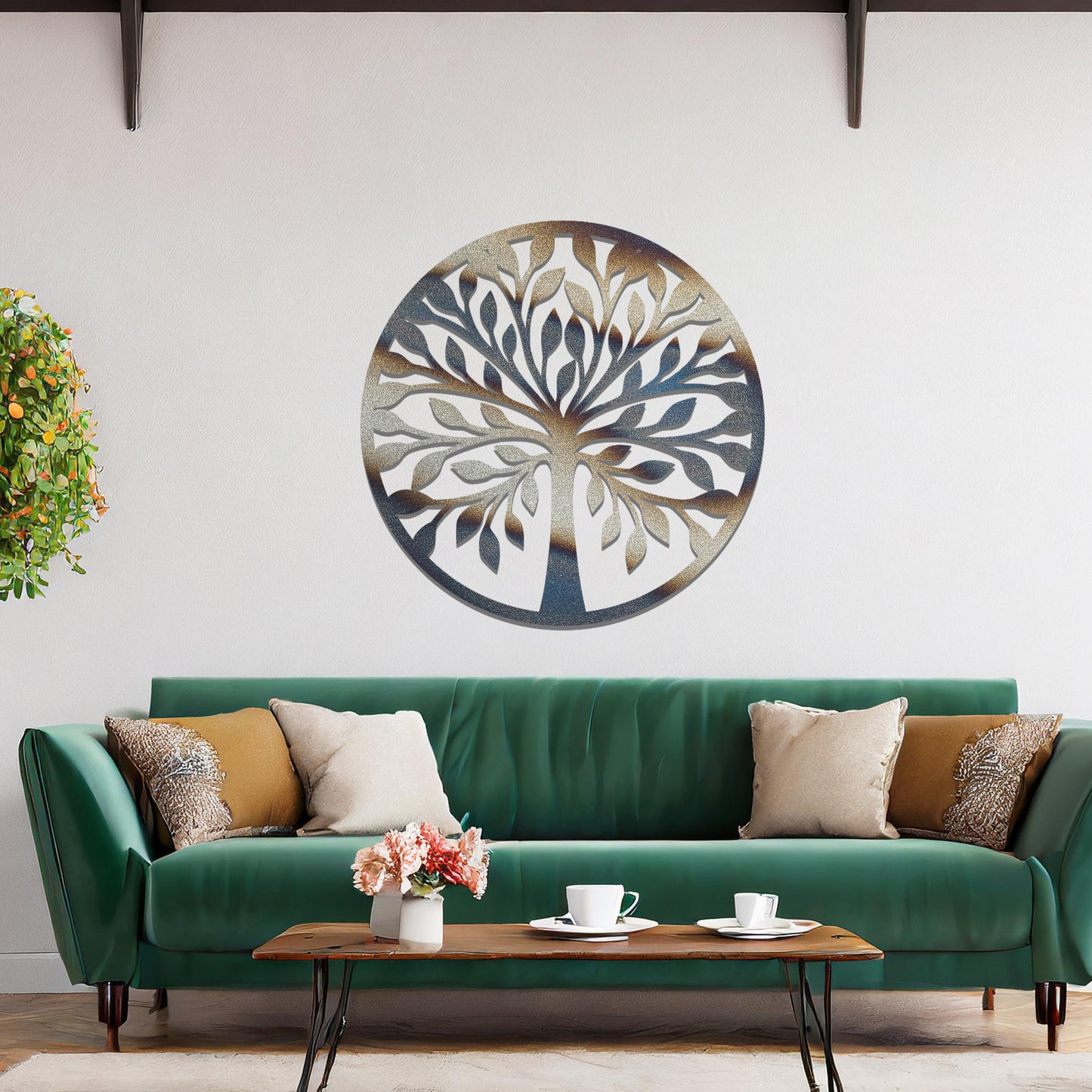 Round Metal Tree of Life Art: Modern Circular Nature Decor for Home or Office