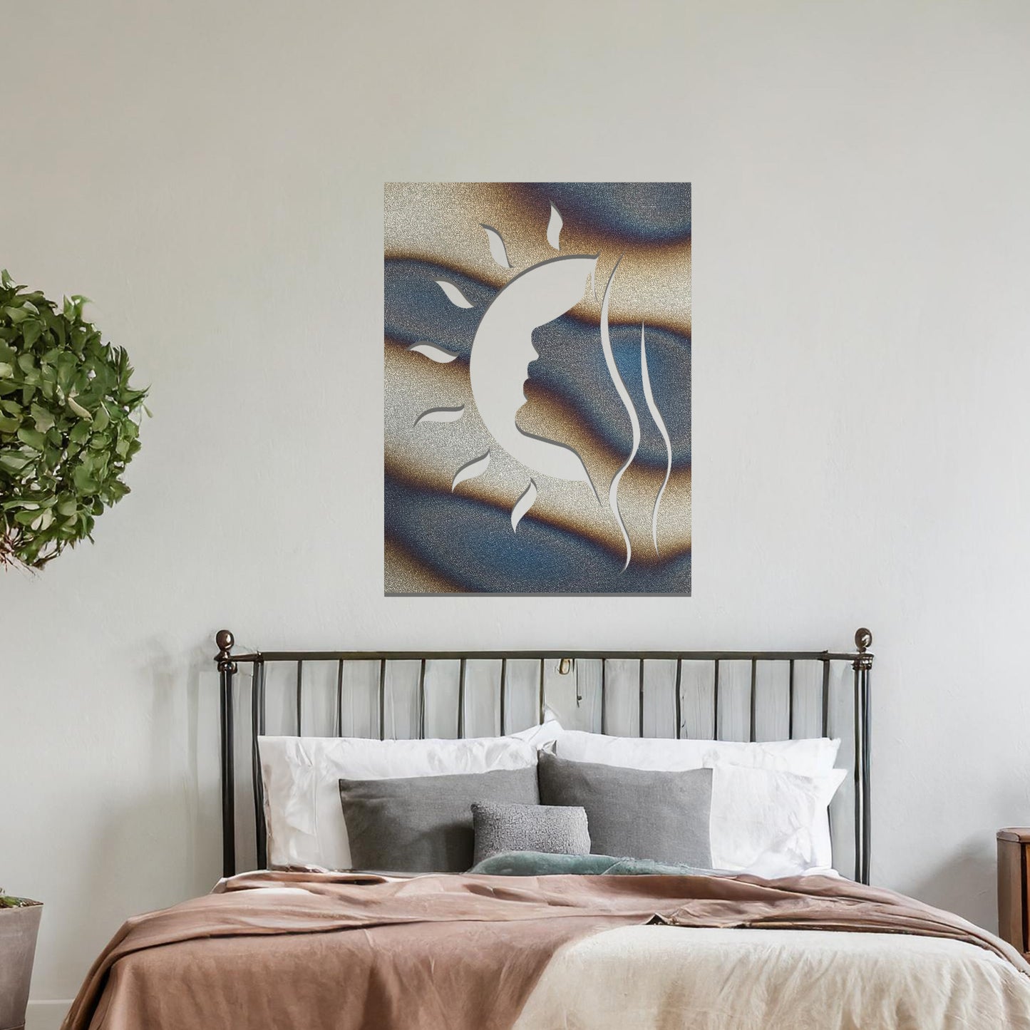 Moonlit Silhouette: Celestial Beauty Modern Face Metal Wall Hanging Art