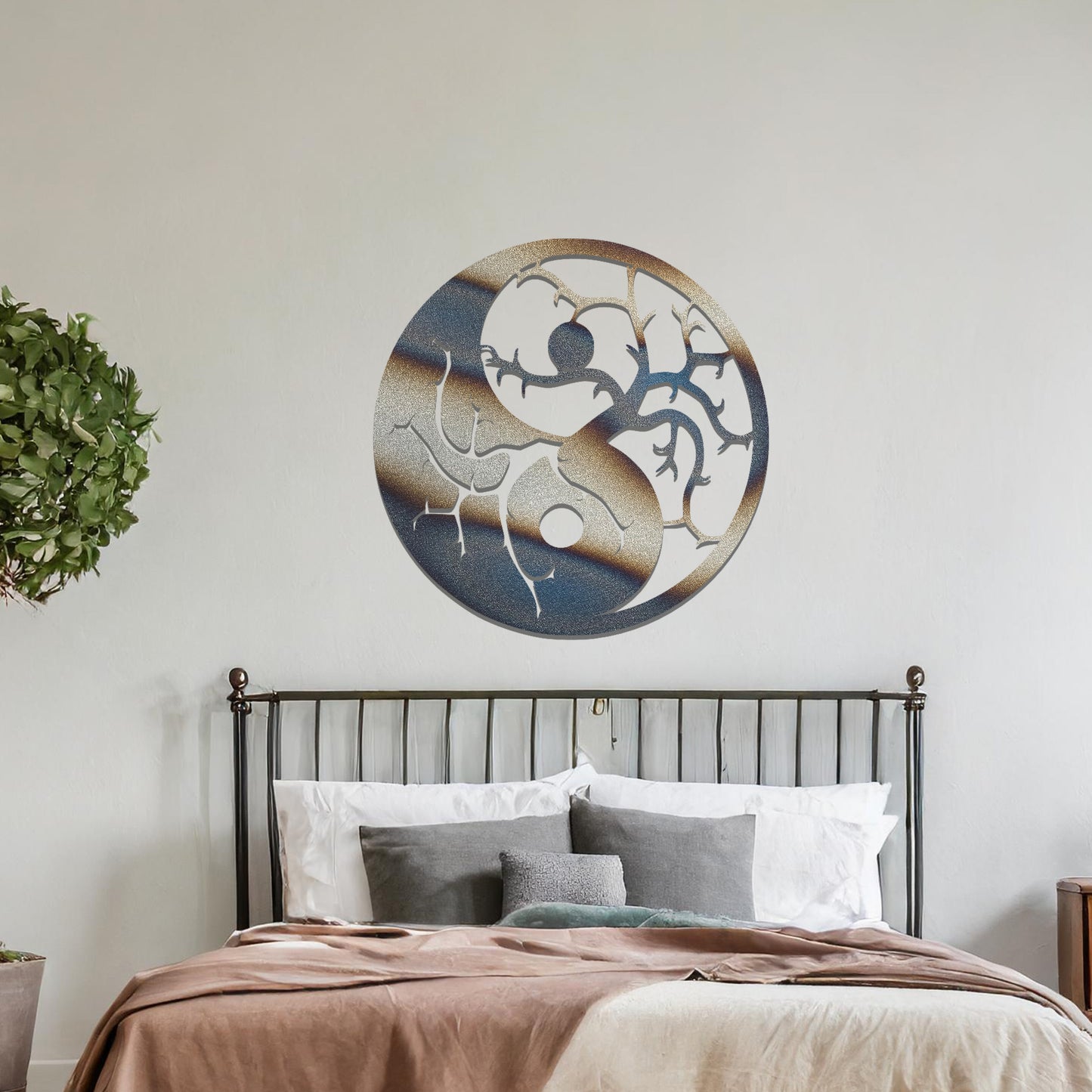 Yin Yang Tree Branches Metal Wall Art: Zen Decor for Modern Interiors