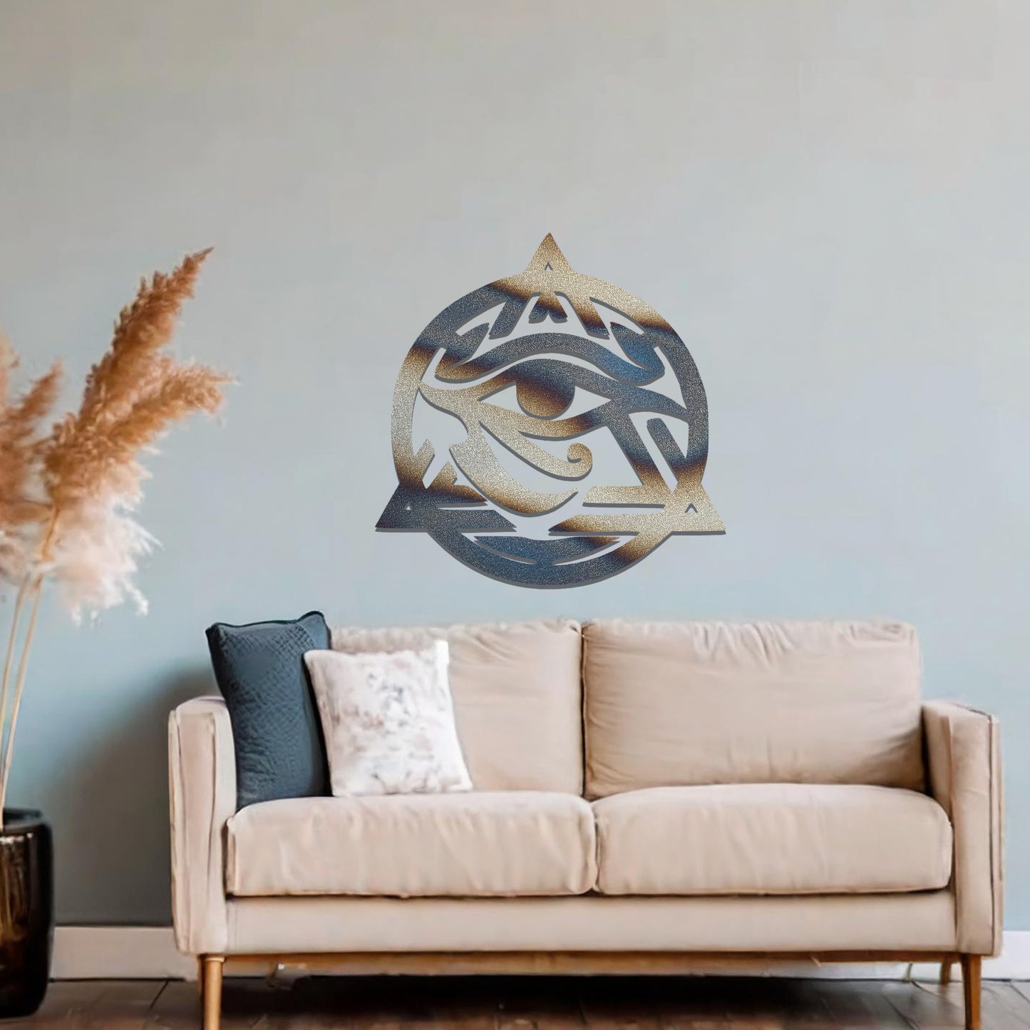 Triangle Eye Metal Wall Art: Mystical Ra Eye Design for Decor