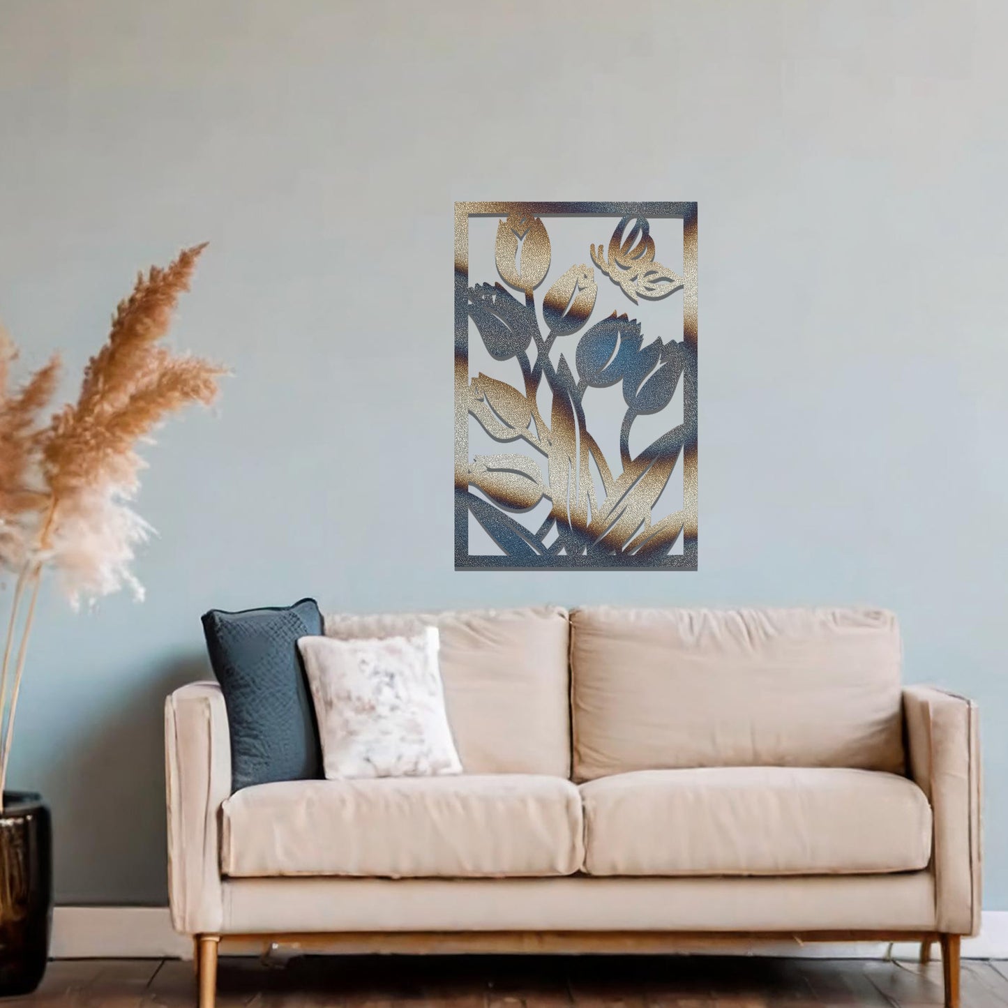 Butterfly and Flowers Metal Wall Art: Modern Nature Inspired Decor