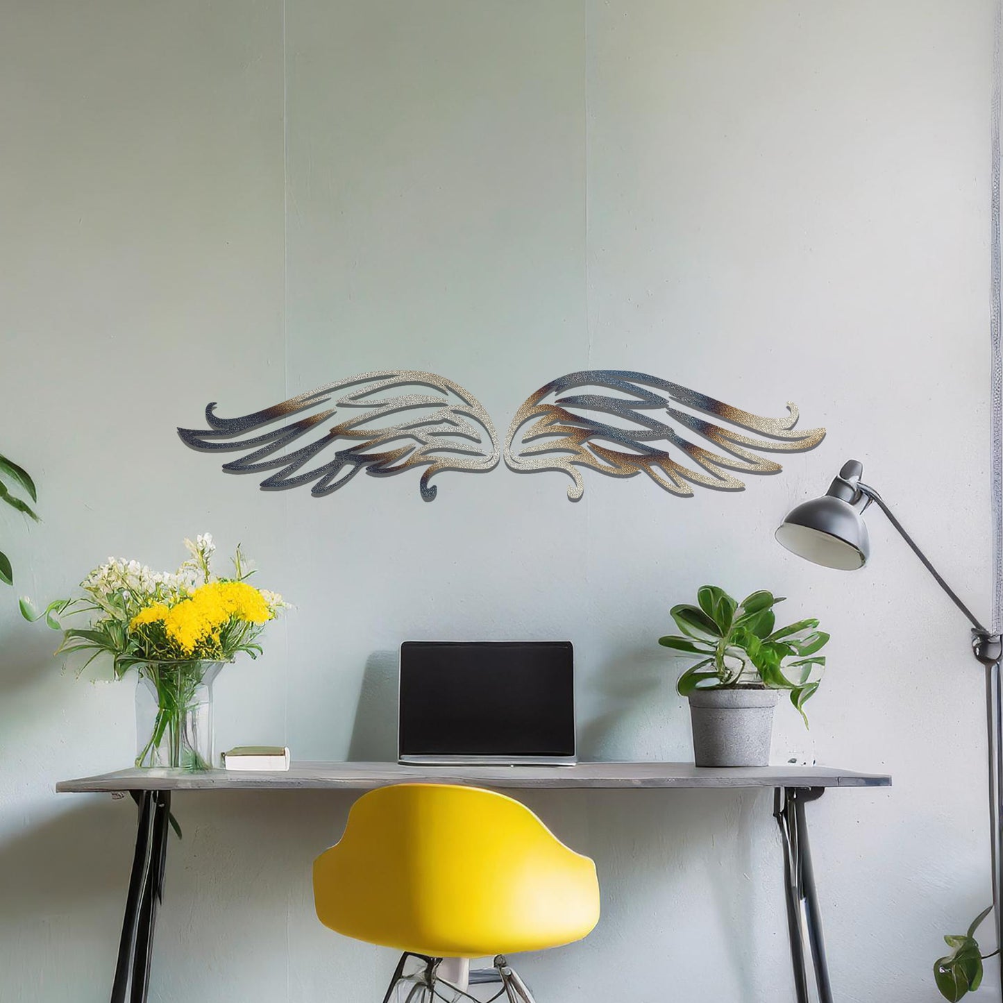 Graceful Pair of Metal Angel Wings Wall Decor: Divine Presence for Home