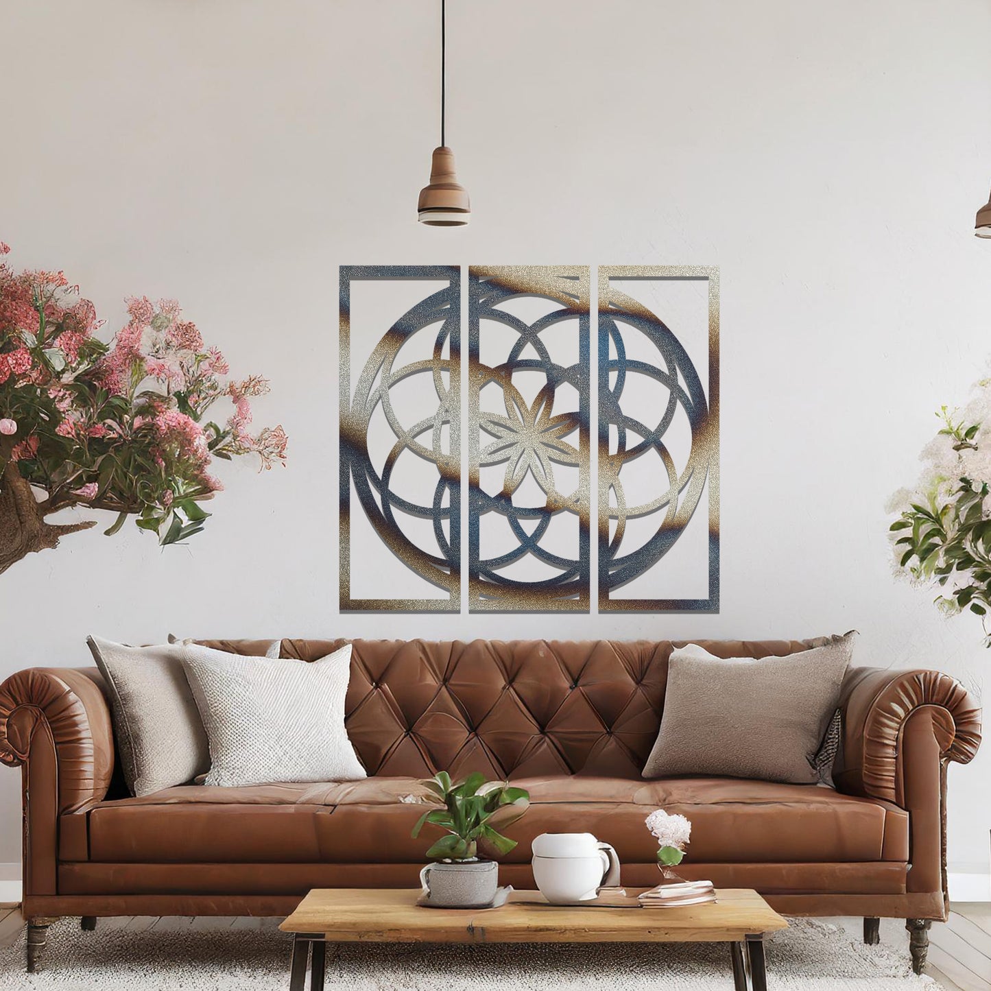 Round Mandala Triptych Metal Wall Hanging Art: Modern Gift Decor Centrepiece