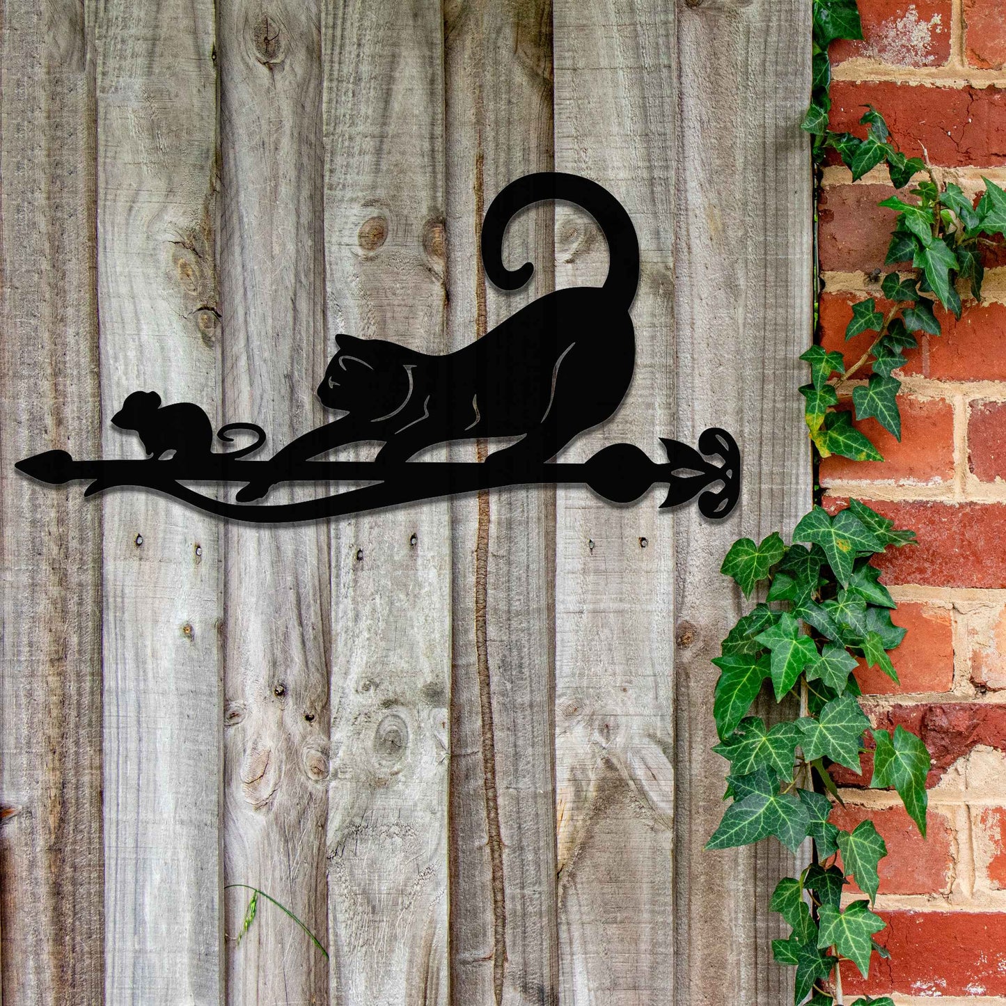 Rusty Metal Cat Chasing Mouse Garden Decor, Playful Cat Garden Gift