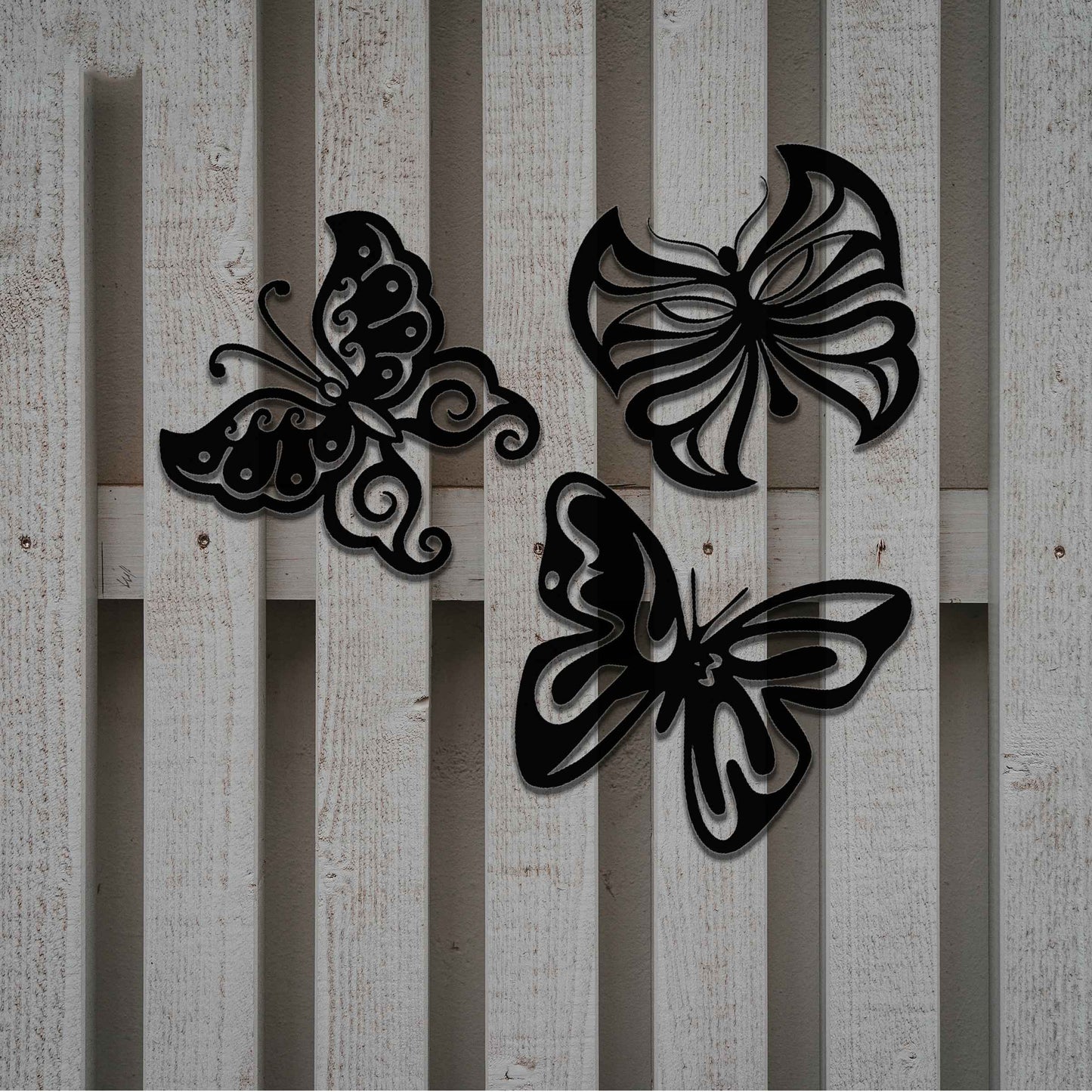 Set of 3 Rusted Metal Butterflies, Rusty Metal Garden Decor