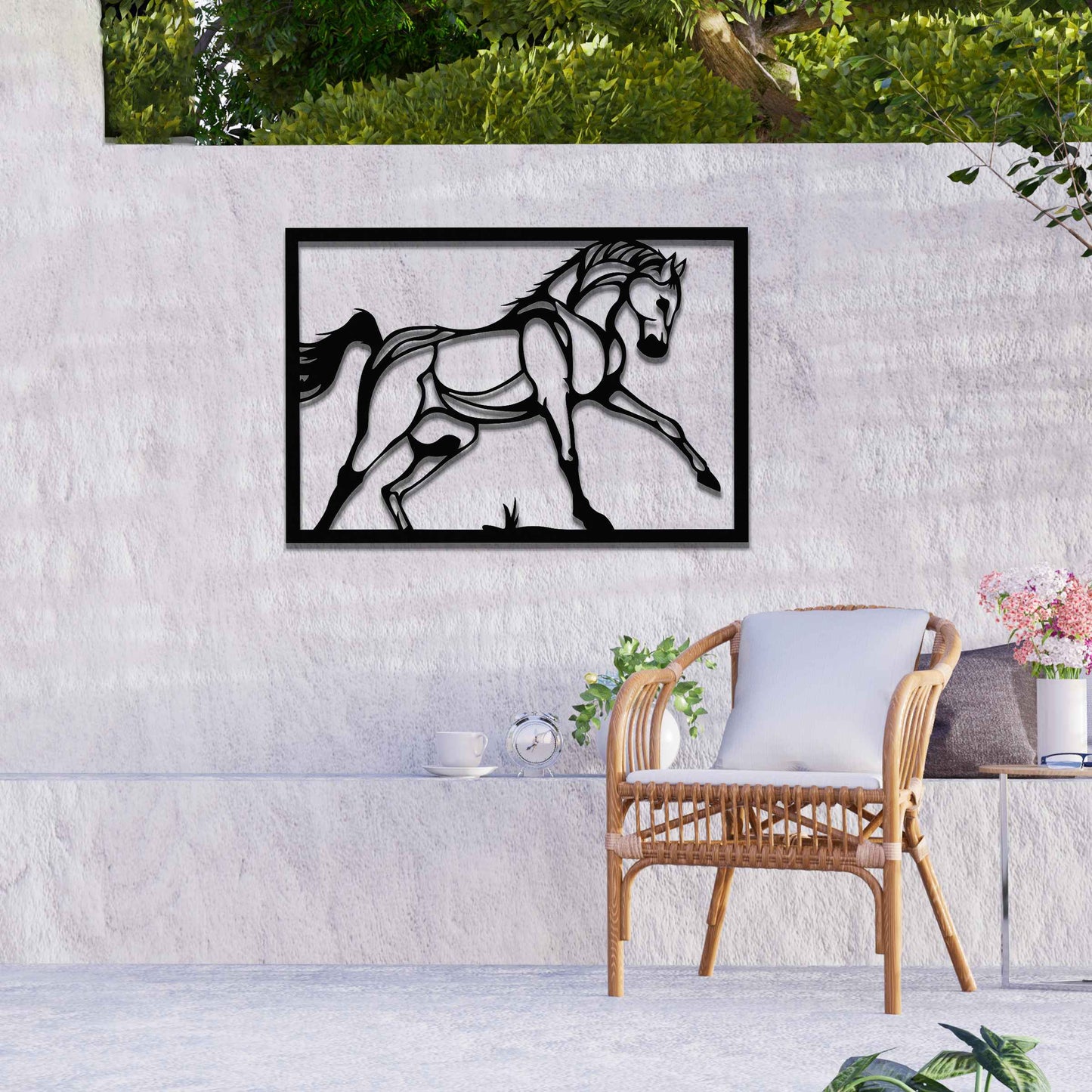 Rusted Metal Horse in Frame, Horse Wall Art, Equestrian Art