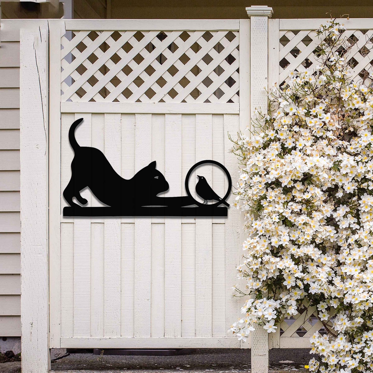 Rusty Metal Cat and Bird Garden Decor, Playful Cat Garden Gift