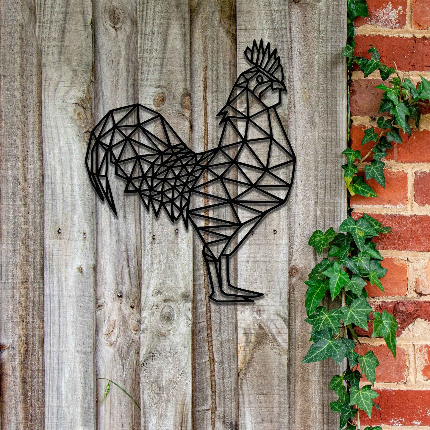 Rusty Rooster Decor, Geometric Metal Cockerel Garden Decor