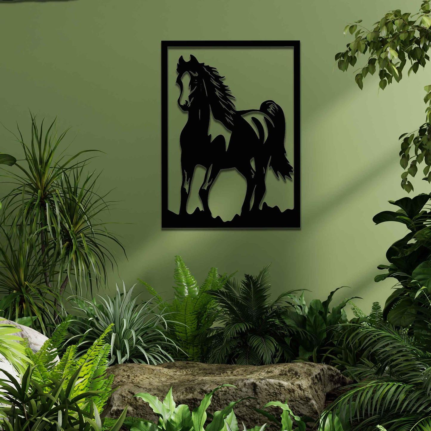 Rusted Metal Horse in Frame, Horse Wall Art, Rusted Garden Art