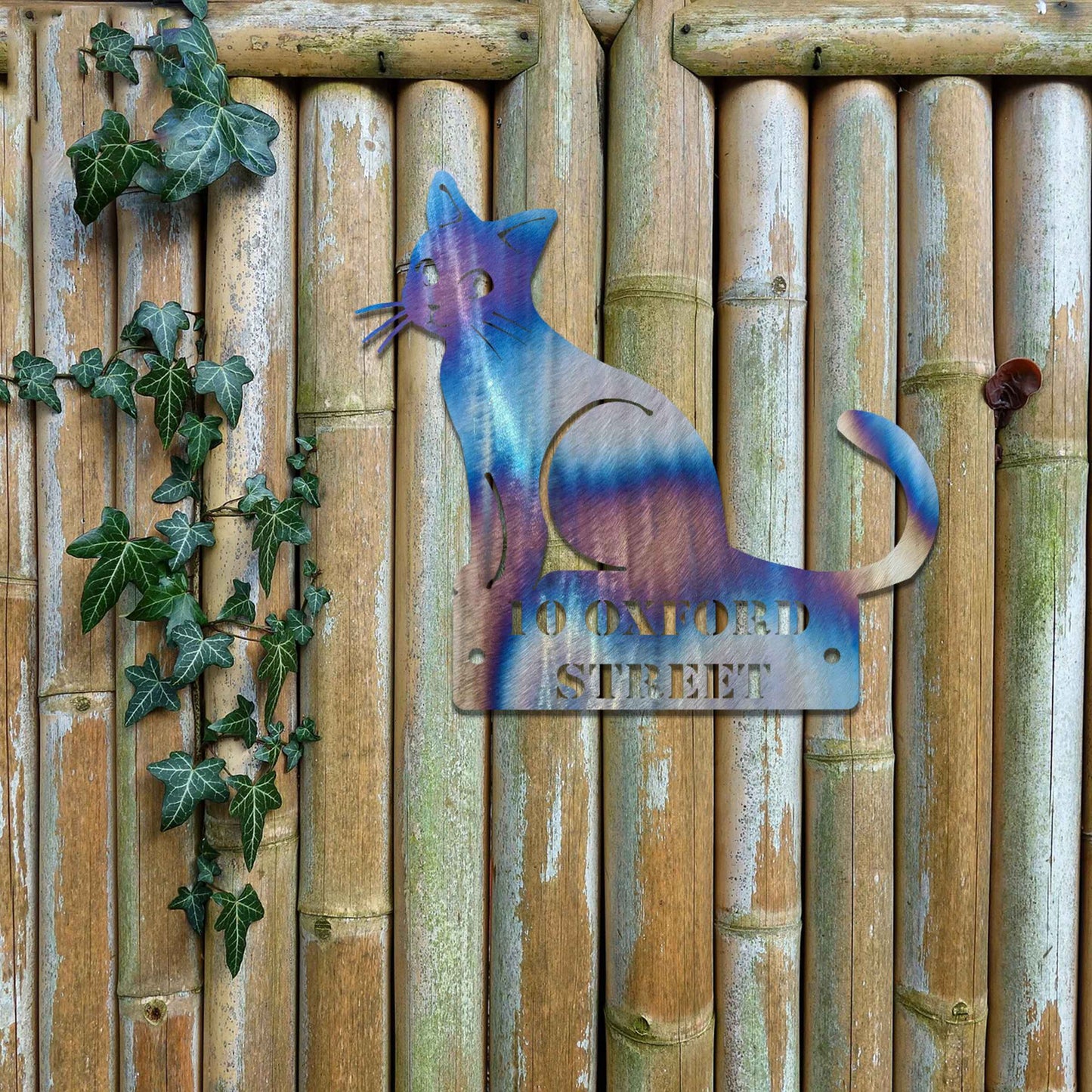 Metal Cat Welcome Sign Decor, Rusty Metal Wall Art, Metal Cat House Plaque