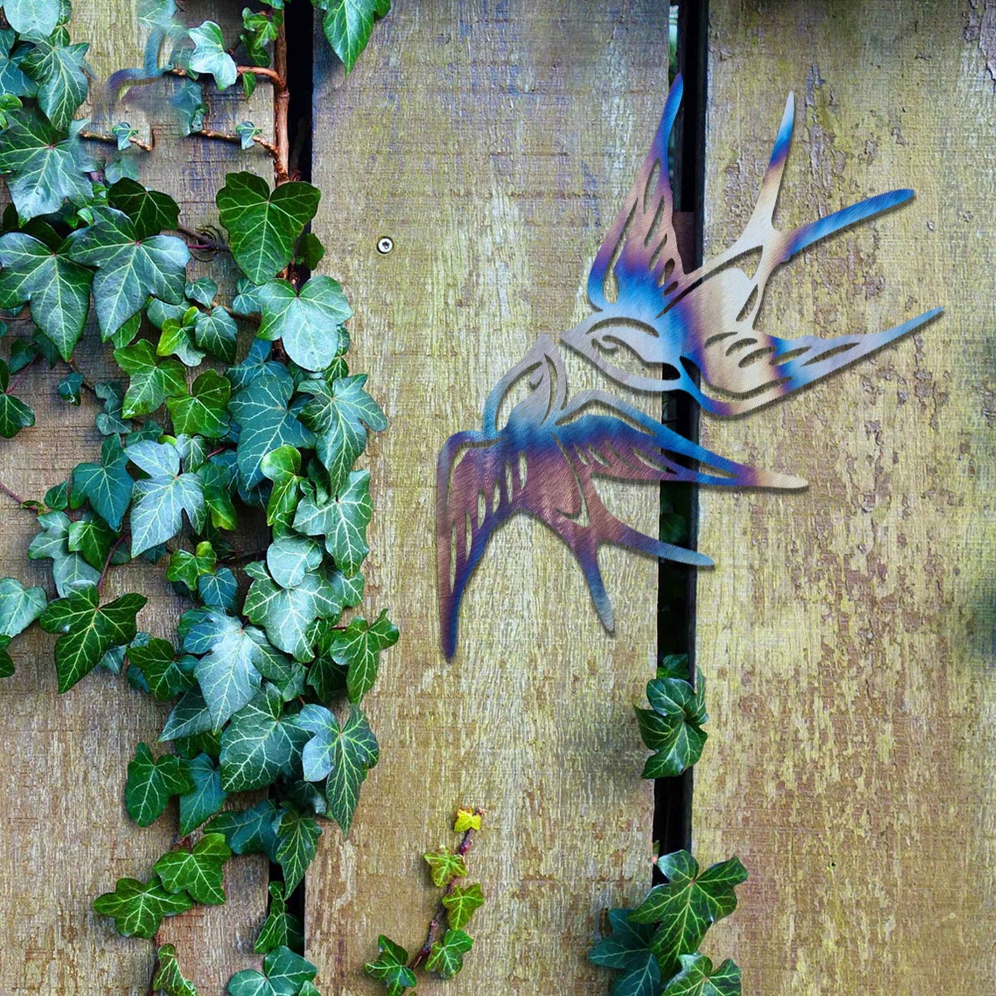 Rusty Bird for Garden, Rustic Swallows, Set of 2, Bird Fence Topper