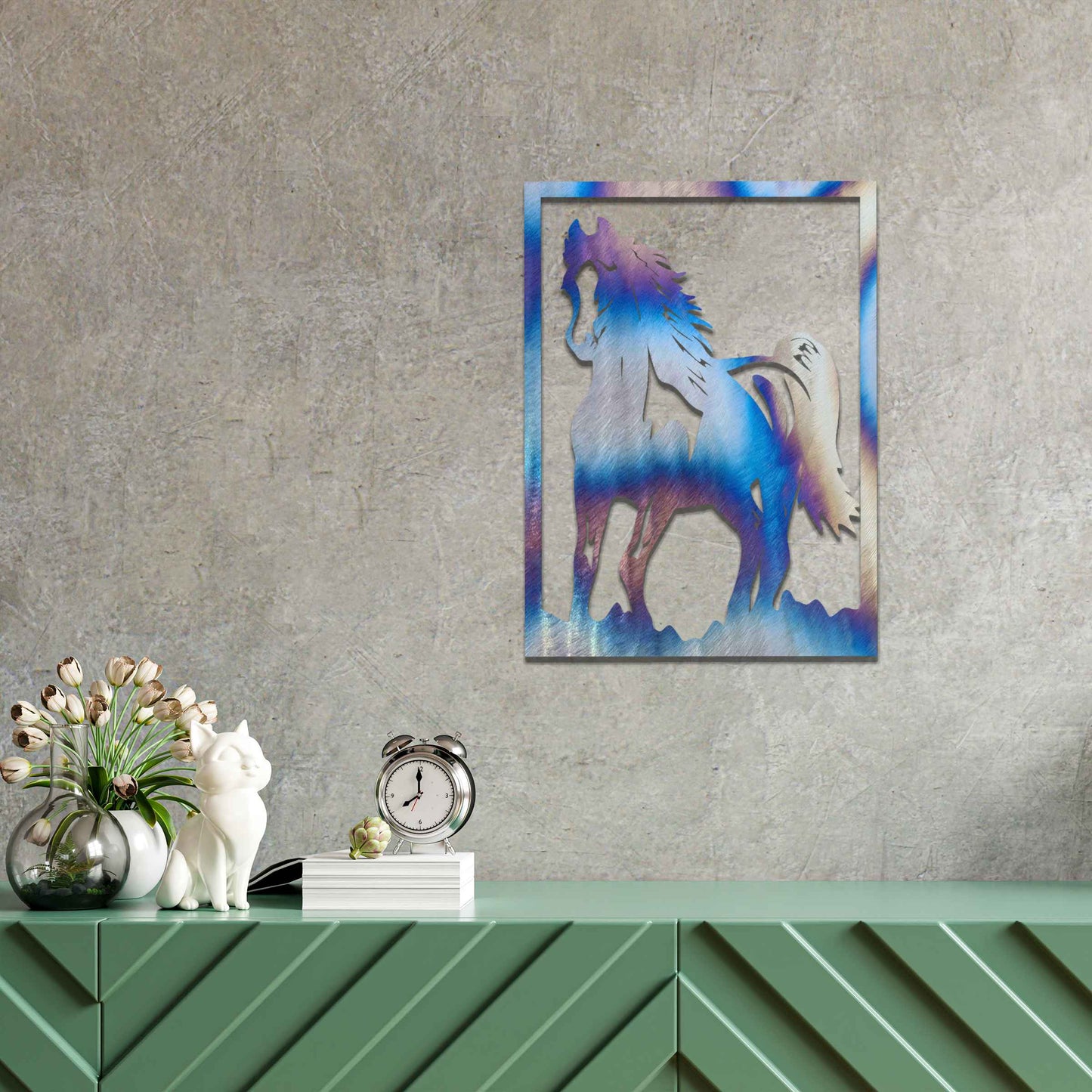 Rusted Metal Horse in Frame, Horse Wall Art, Rusted Garden Art