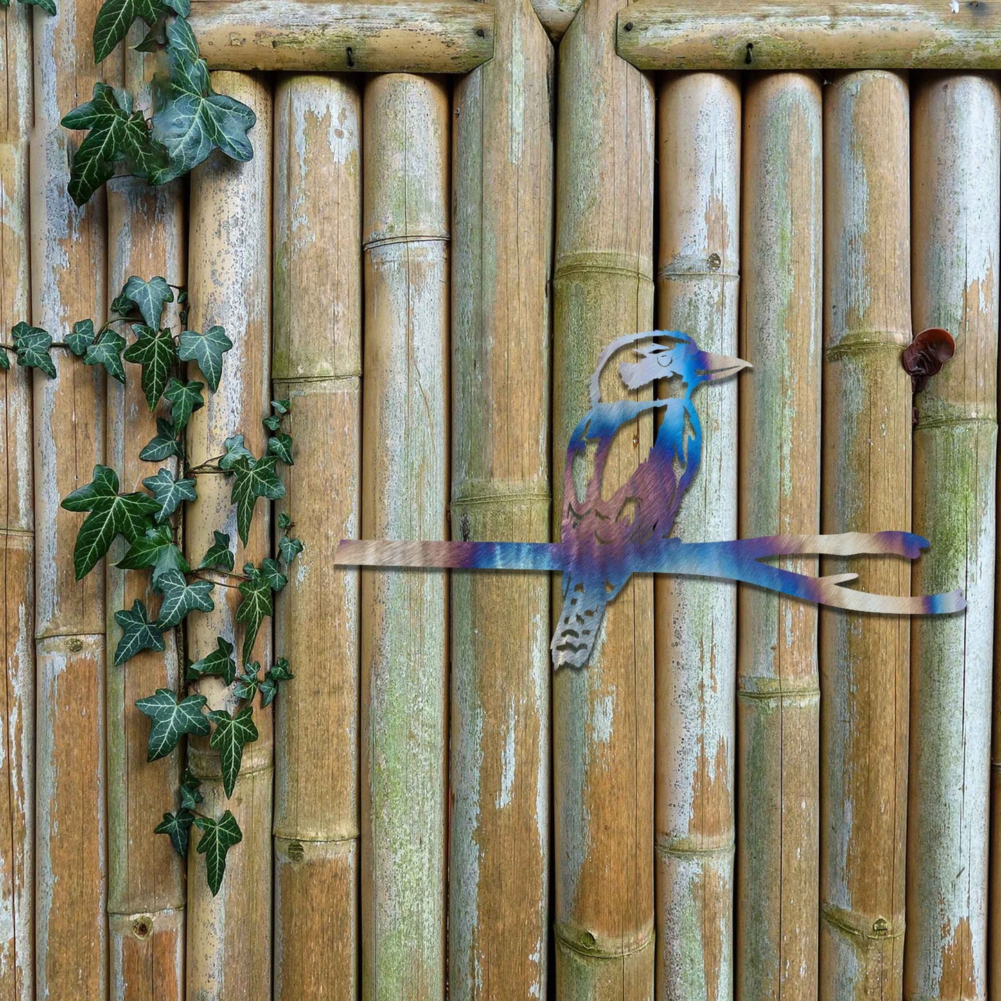 Metal Kookaburra on Branch, Garden decor, Rusty Bird Garden Art