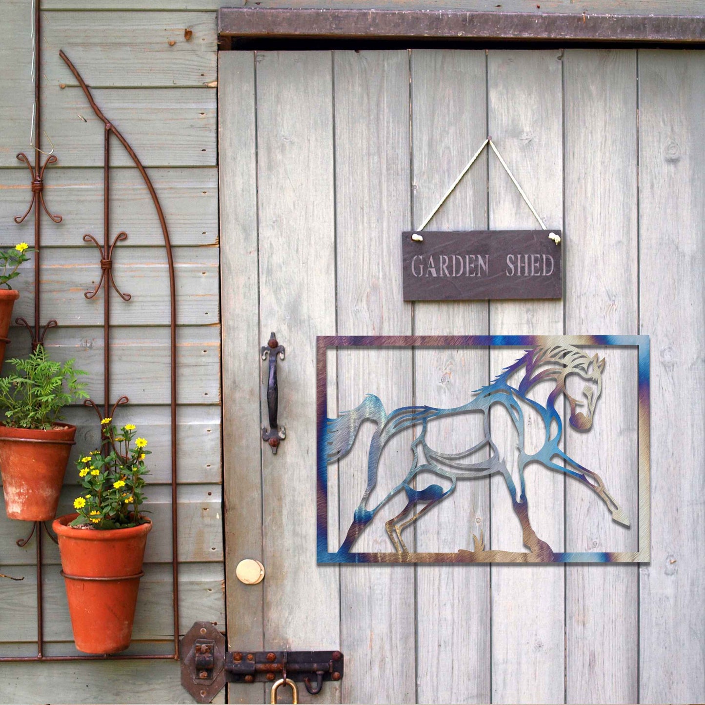 Rusted Metal Horse in Frame, Horse Wall Art, Equestrian Art