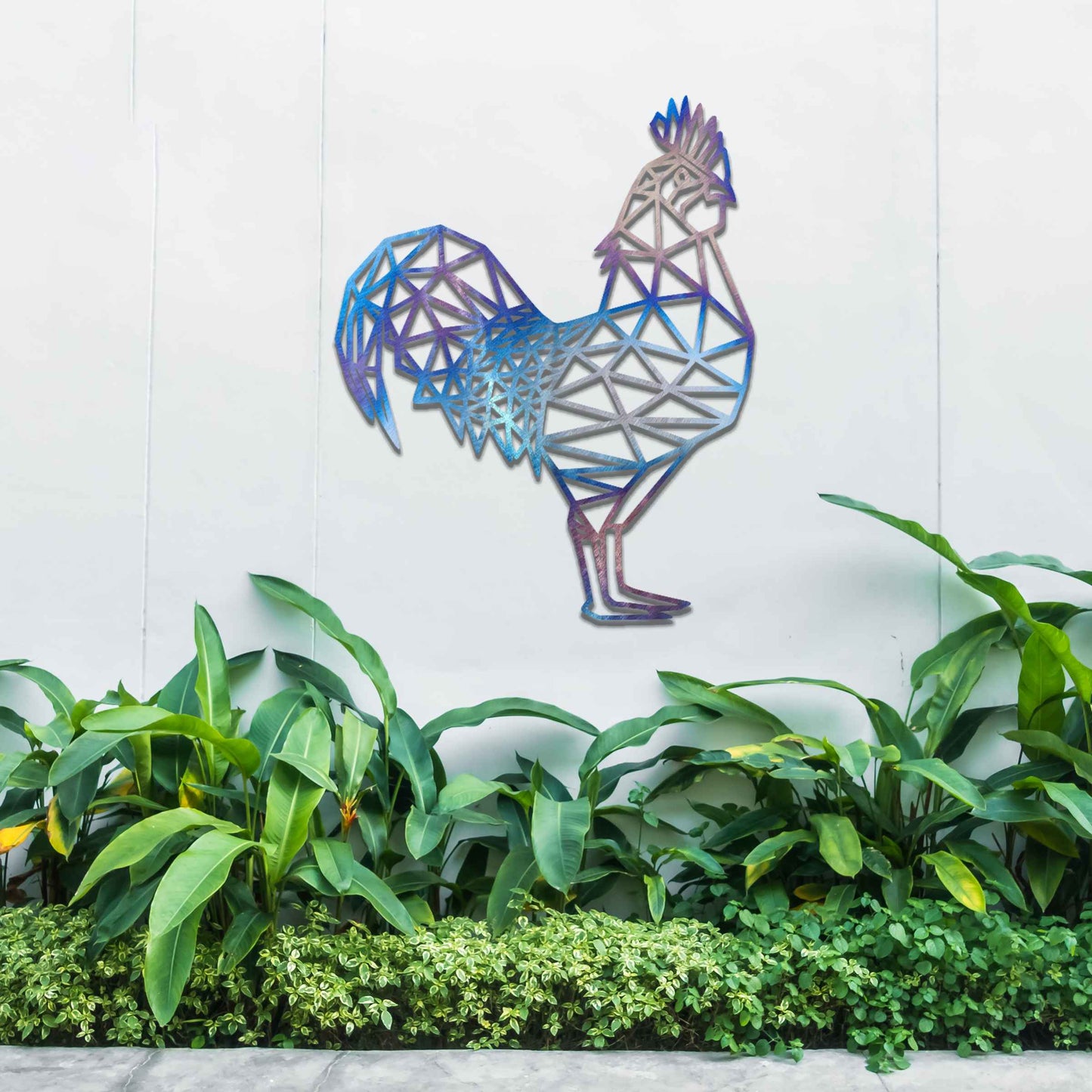 Rusty Rooster Decor, Geometric Metal Cockerel Garden Decor