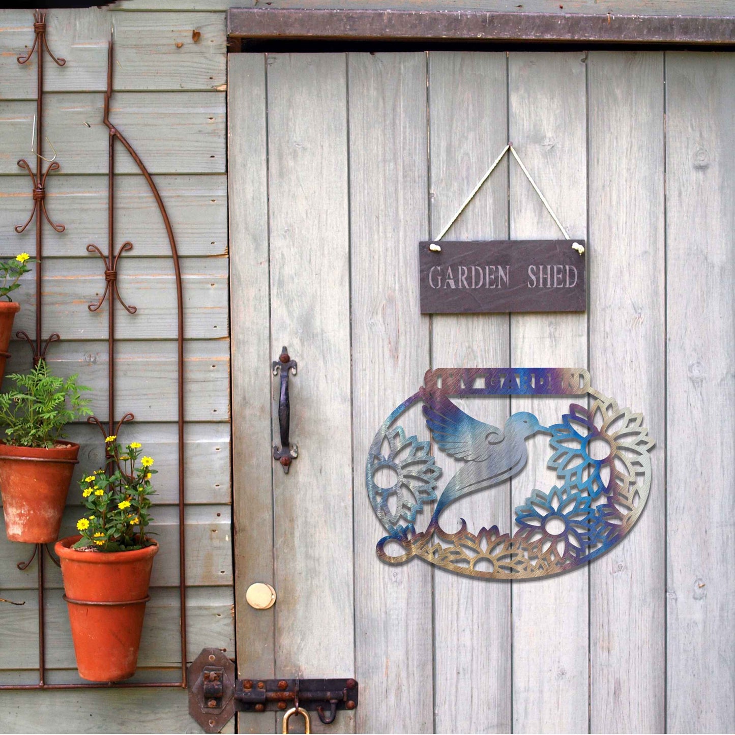 My Garden Sign, Metal Garden Sign, Rusted Metal Decor, Metal Garden Bird