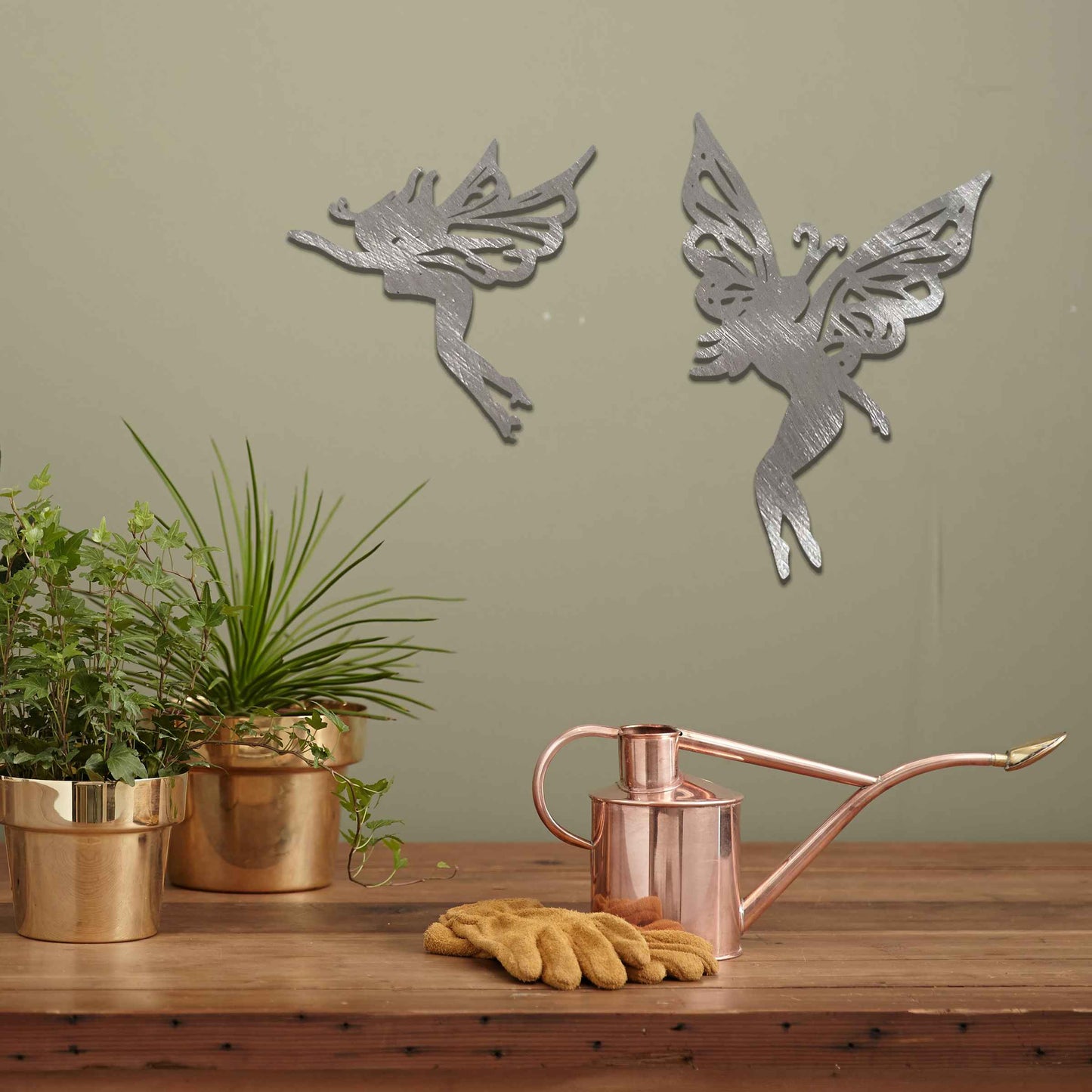 Set of 2 Metal Fairies, Fairy Wall Decor, Rusted Wall Decor Girls Room Art