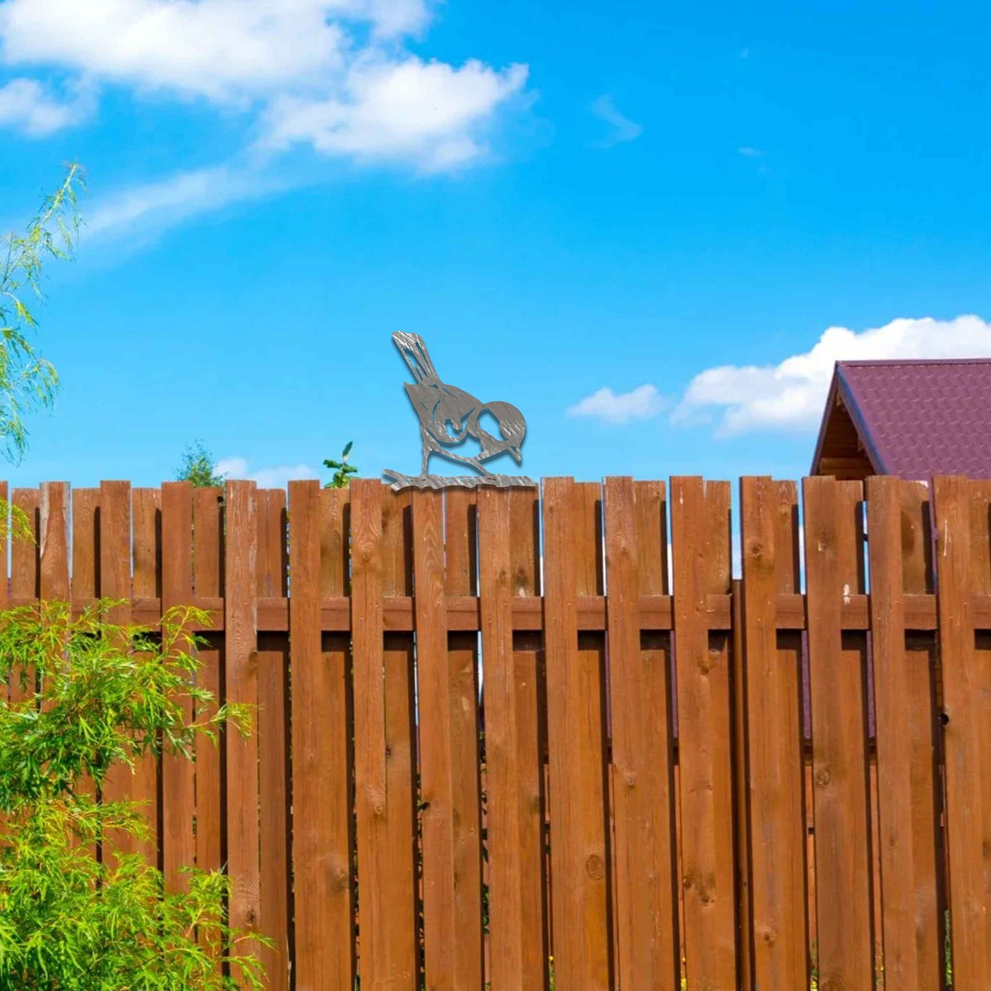 Rusty Metal Robin, Small Garden Bird Fence Topper, Wild Bird Art