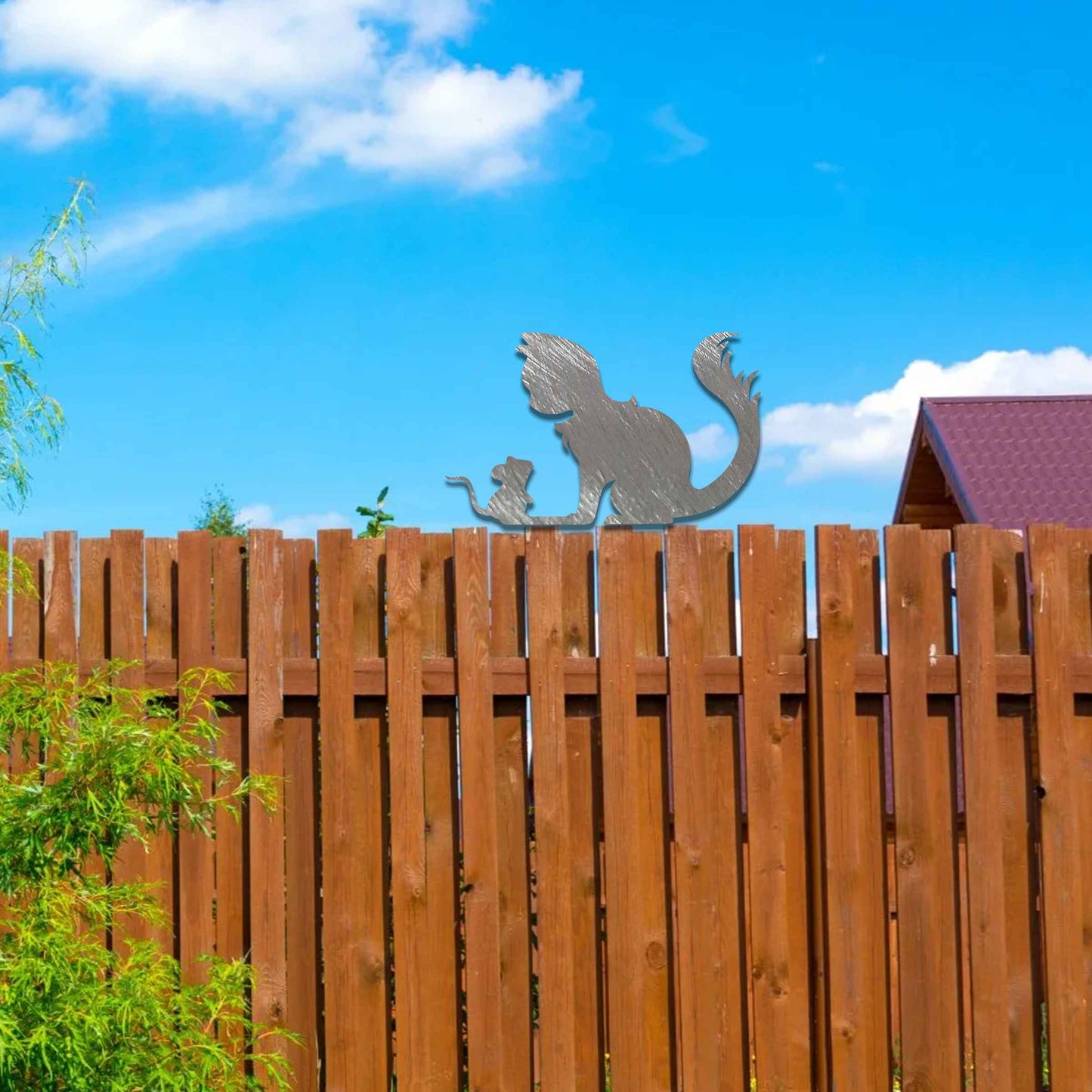 Metal Rusty Cat and Mouse Fence Topper, Cat Rustic Art, Cat Gift