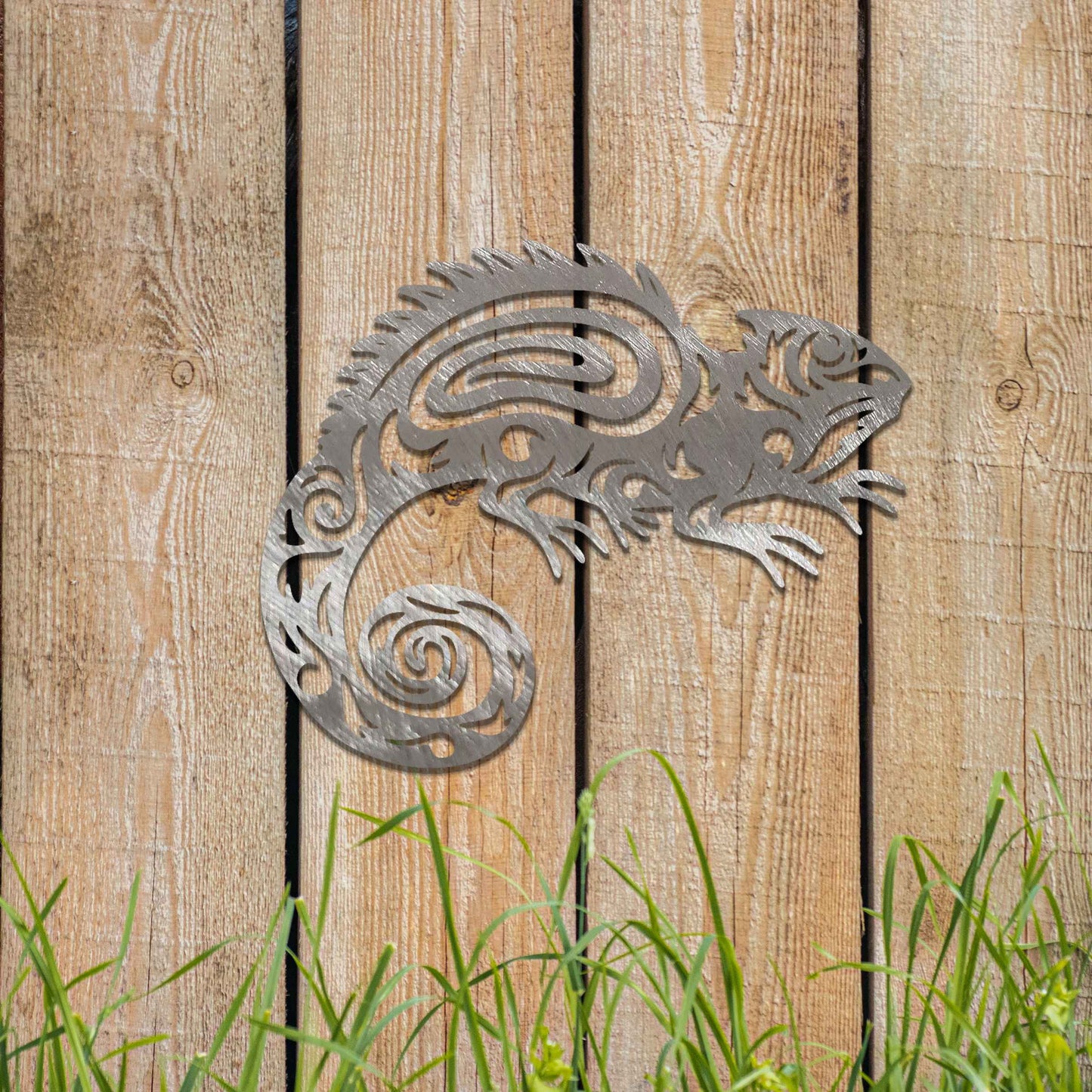 Rusty Metal Chameleon Decor, Geometric Gecko Garden Art