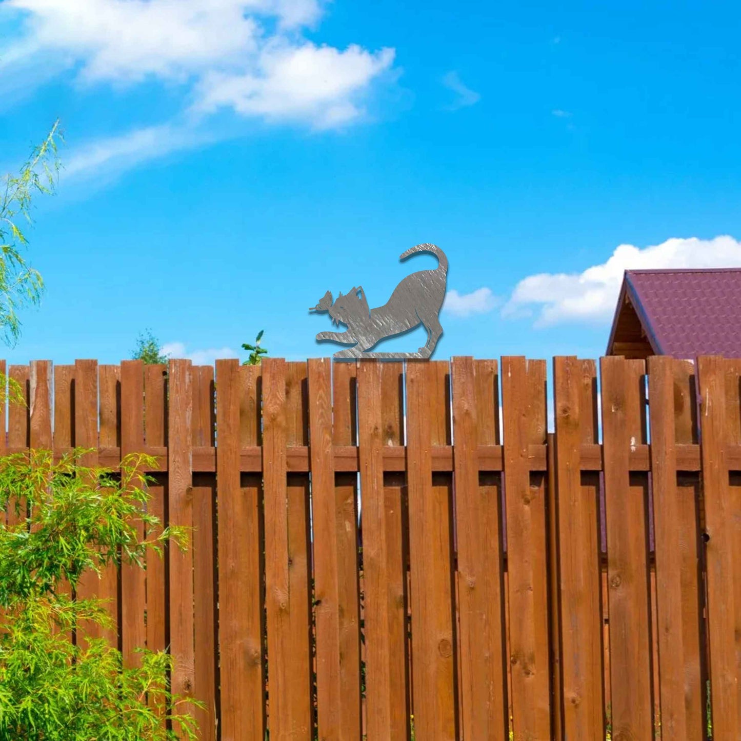 Rustic Rusty Metal Cat, Cat with Butterfly Fence Topper, Garden Metal Decor