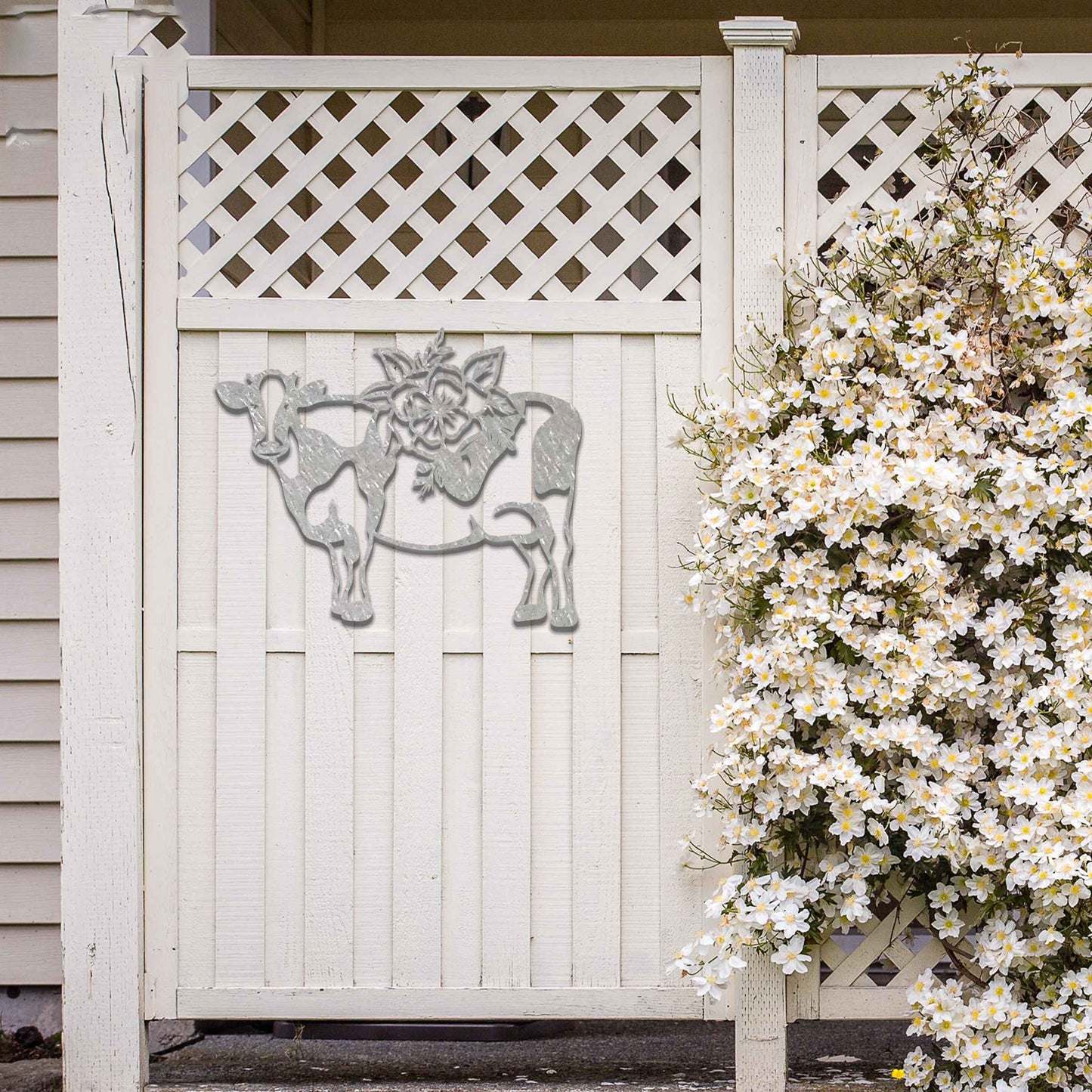 Cow Garden Decor, Cow with Flowers Gift, Rusty Metal Cow Art