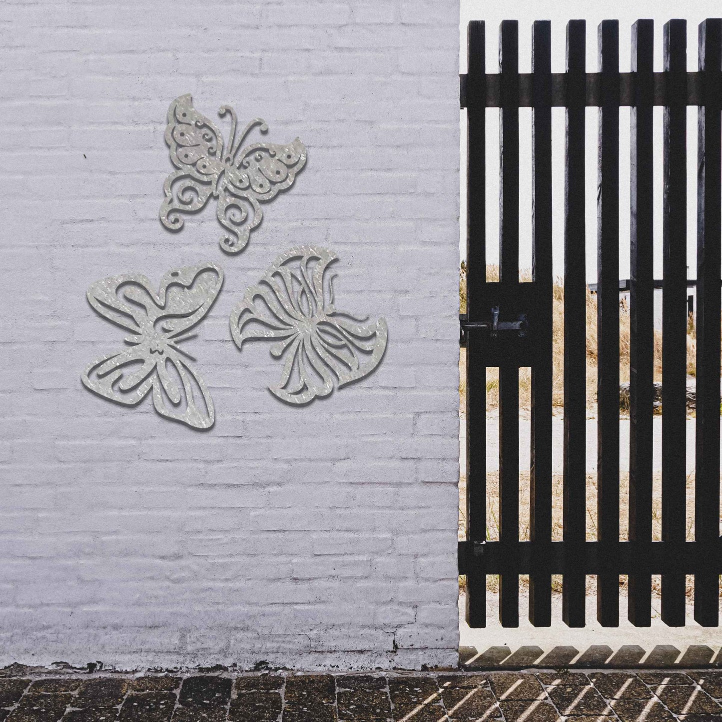 Set of 3 Rusted Metal Butterflies, Rusty Metal Garden Decor