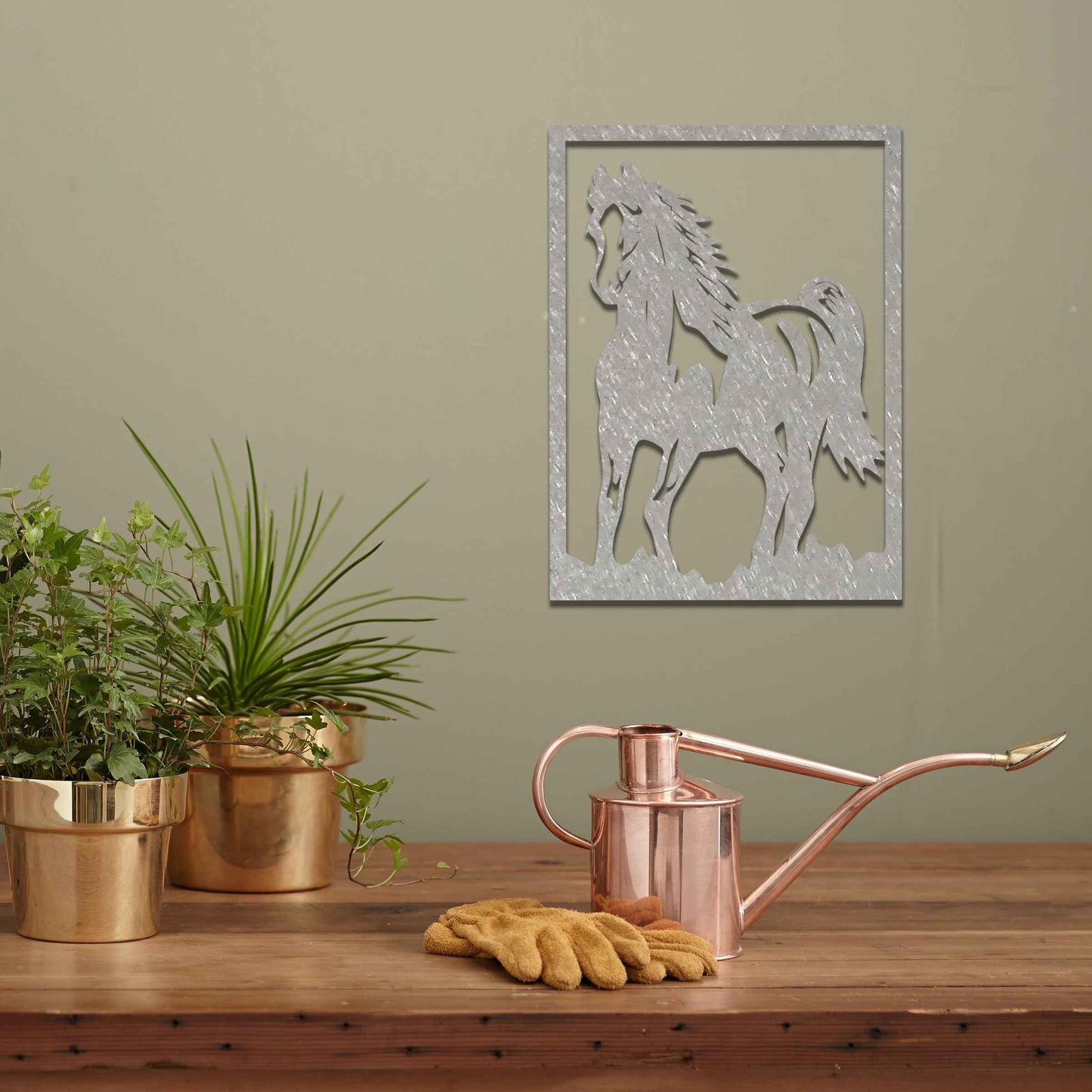 Rusted Metal Horse in Frame, Horse Wall Art, Rusted Garden Art