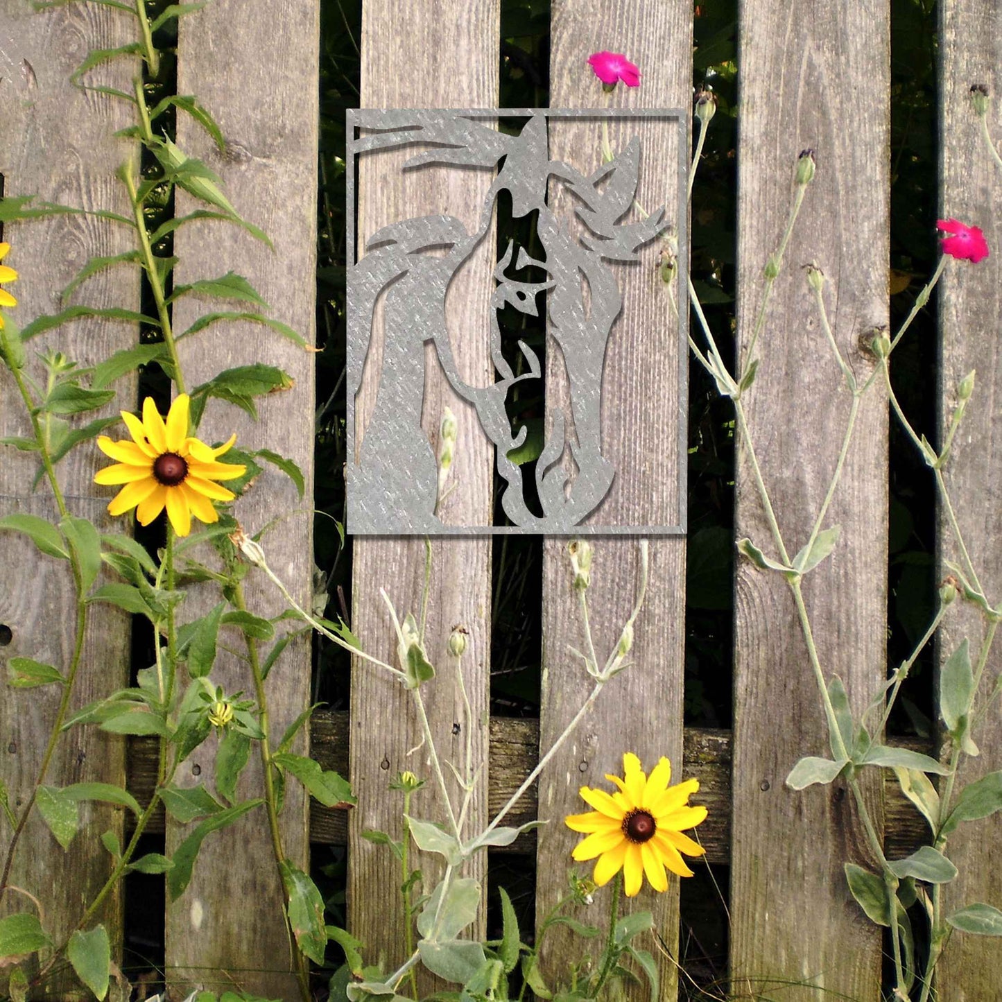 Rusted Metal Horse Head in Frame, Horse Wall Art, Rusted Garden Art