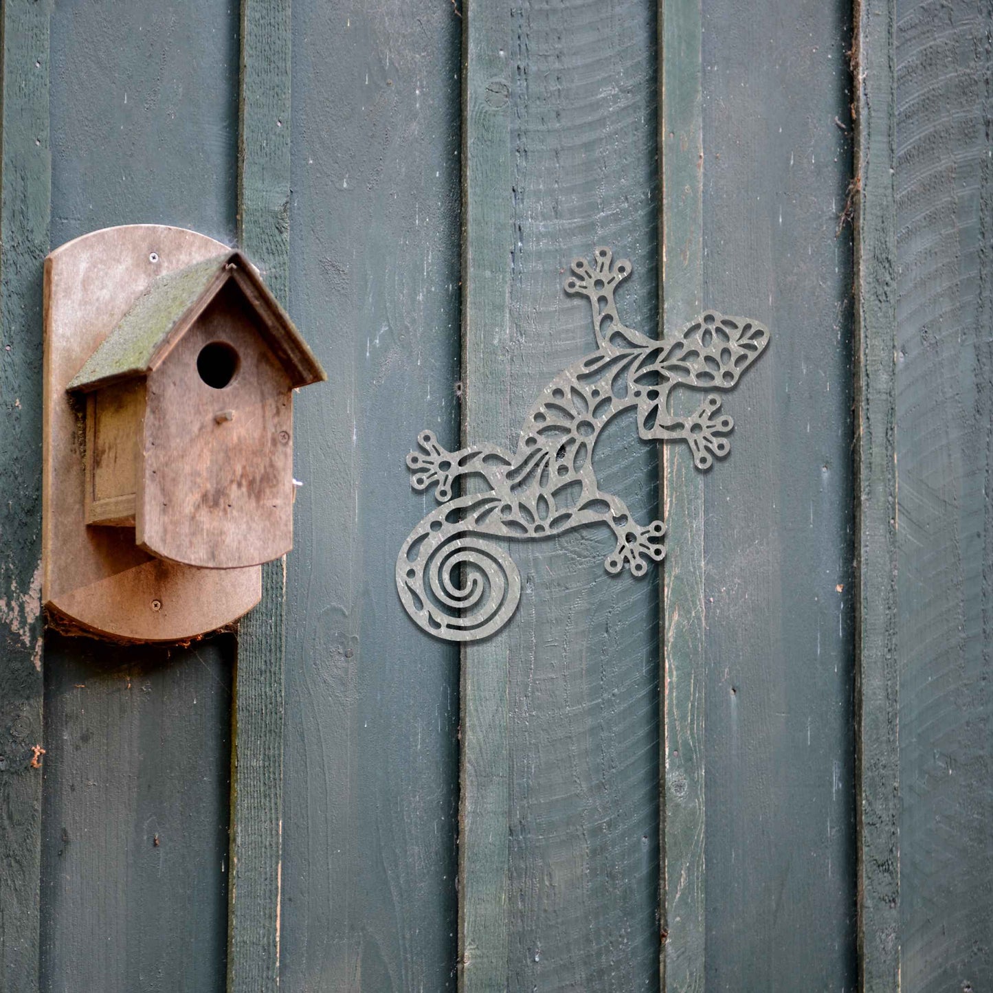 Rusty Metal Gecko Wall Decor, Geometric Gecko Garden Wall Sculpture