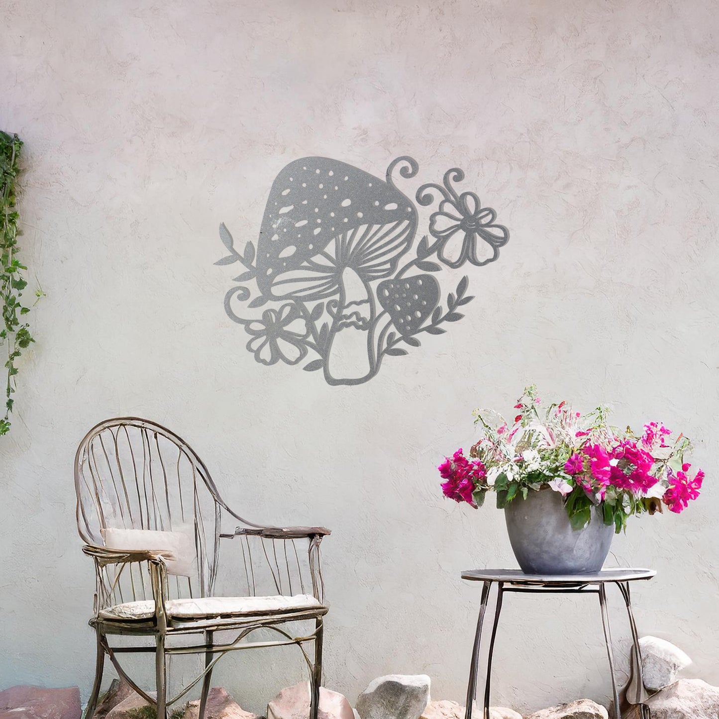 Mushroom and Floral Metal Garden Wall Art - Perfect Gift for Outdoor Garden